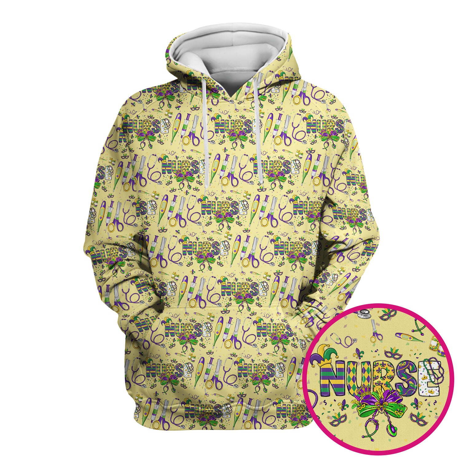 Mardi Gras Nurse Scrub Top, Holiday Medical Pattern Nurse Shirt, Breathable Fabrics Nursing Uniform