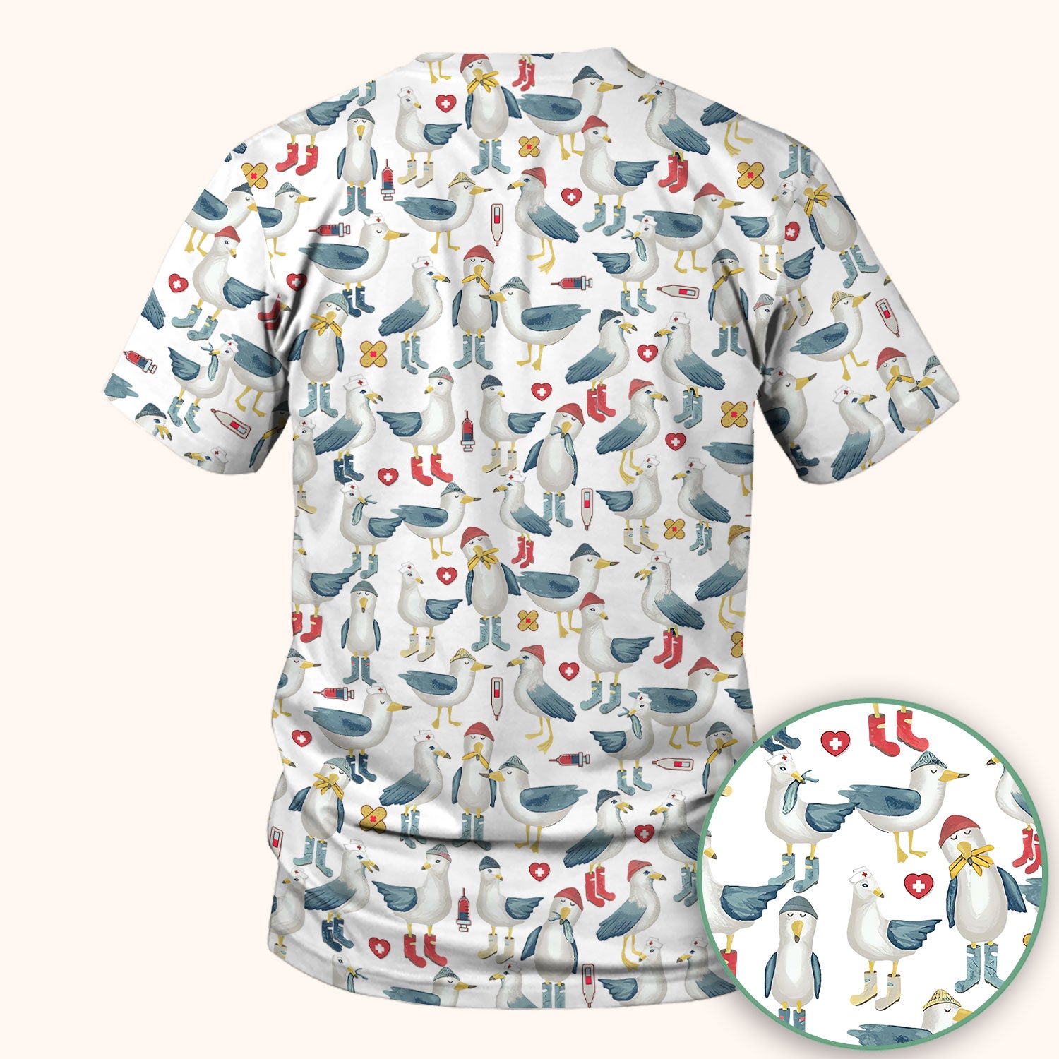 Funny Seagull Nurse Scrub Top - Cute Bird with Medical Icons - Comfortable Scrubs for Women