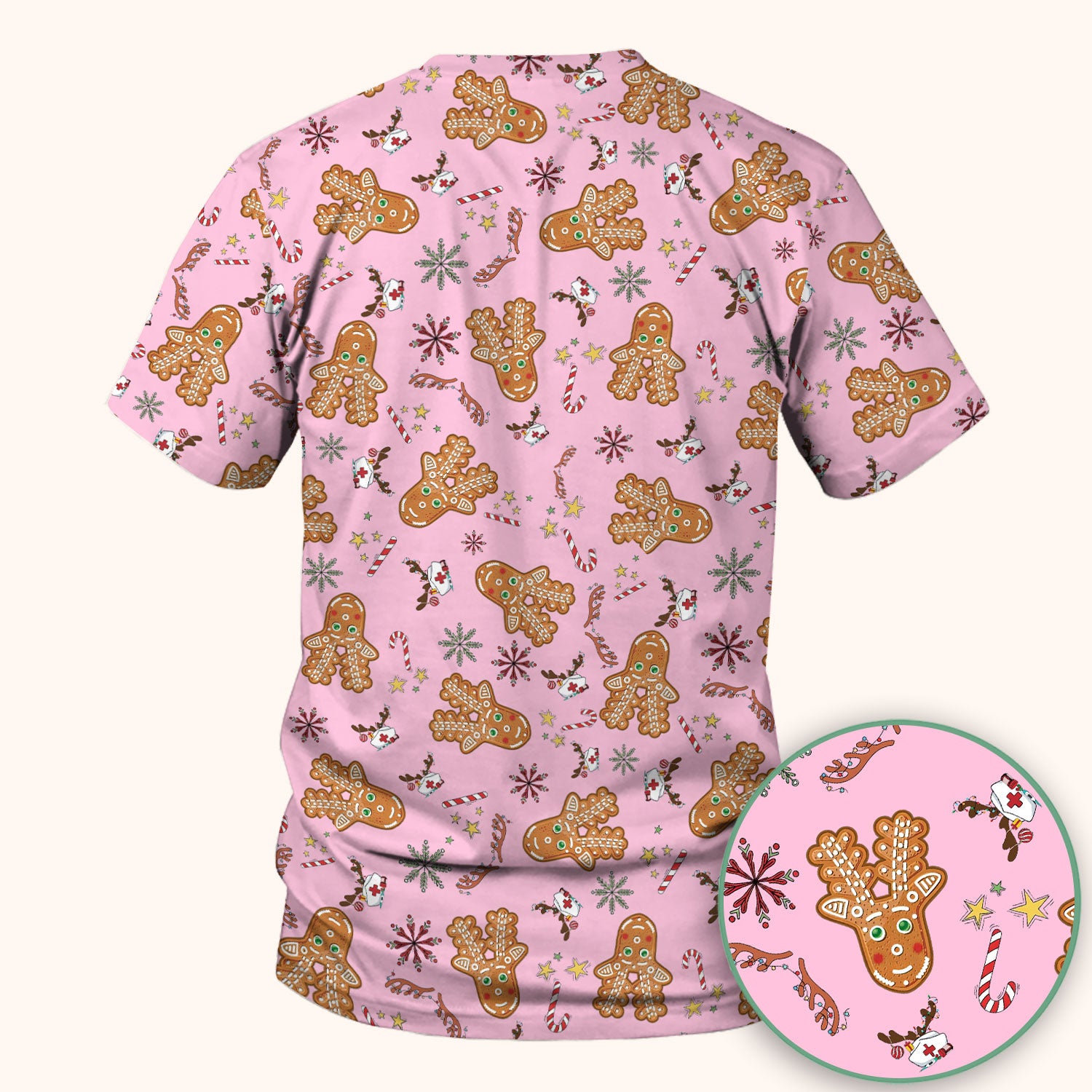 Gingerbread Cookies Reindeer Scrub Top - Funny Christmas Gingerbread Nursing Uniform - Comfortable Scrubs for Nurses