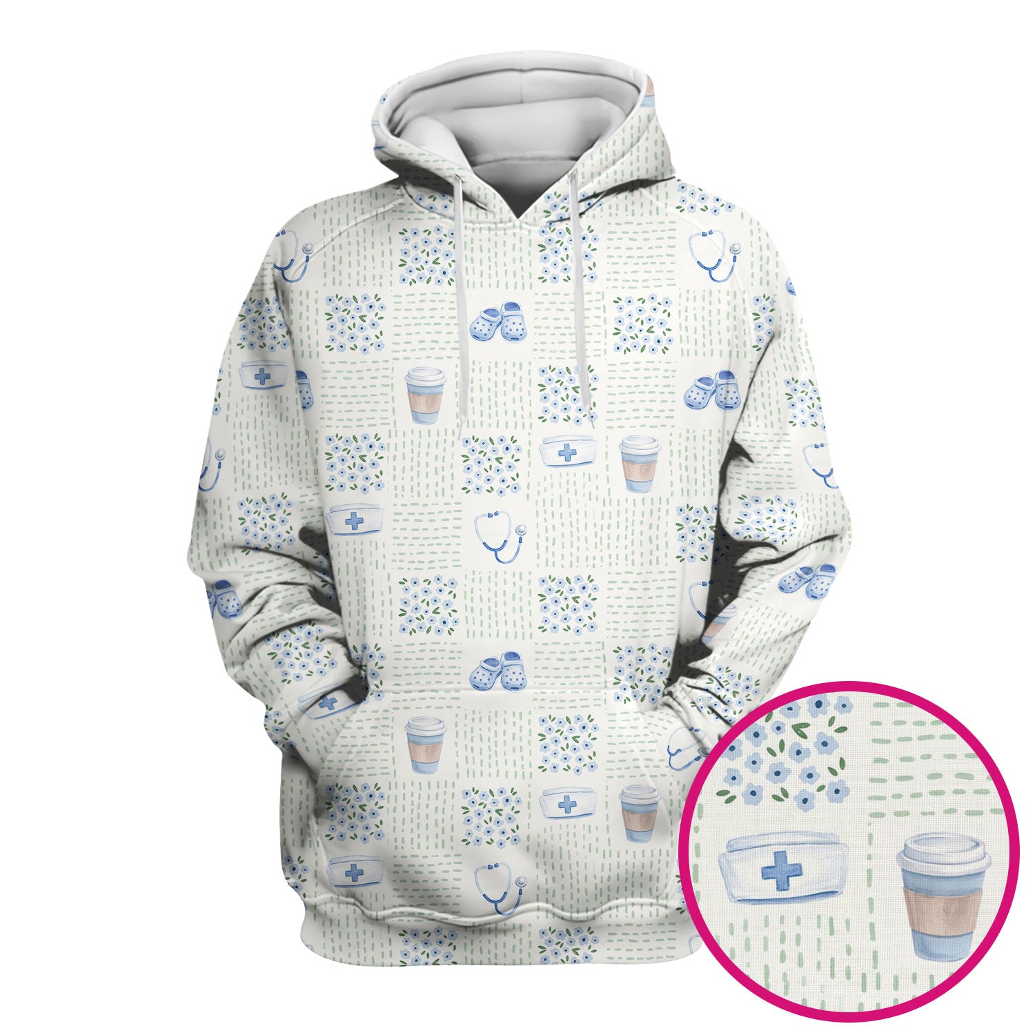 Cute Medical Essentials Pattern Scrub Top, Comfortable Scrubs for Nurses