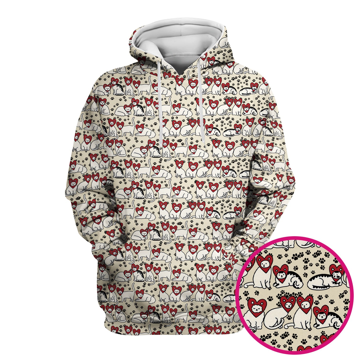 Cute Cat Heart Pattern Scrub Top, Funny Cat Scrub Shirt For Nurses, Breathable Fabrics Nursing Uniform