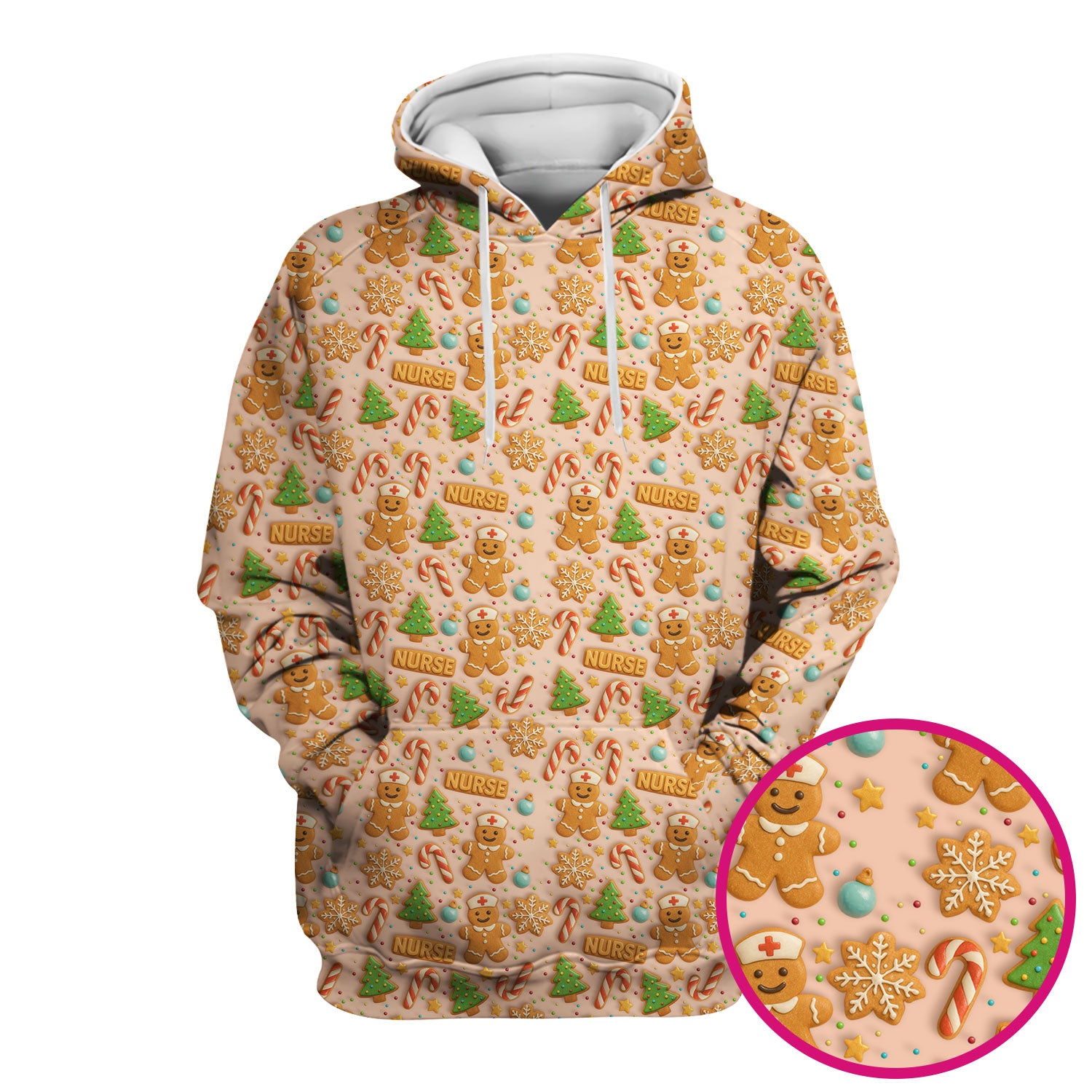 Christmas Gingerbread Scrubs for Women - Cute Holiday Cookie Pattern Medical Scrub Top - Festive Christmas Scrubs with Adorable Design