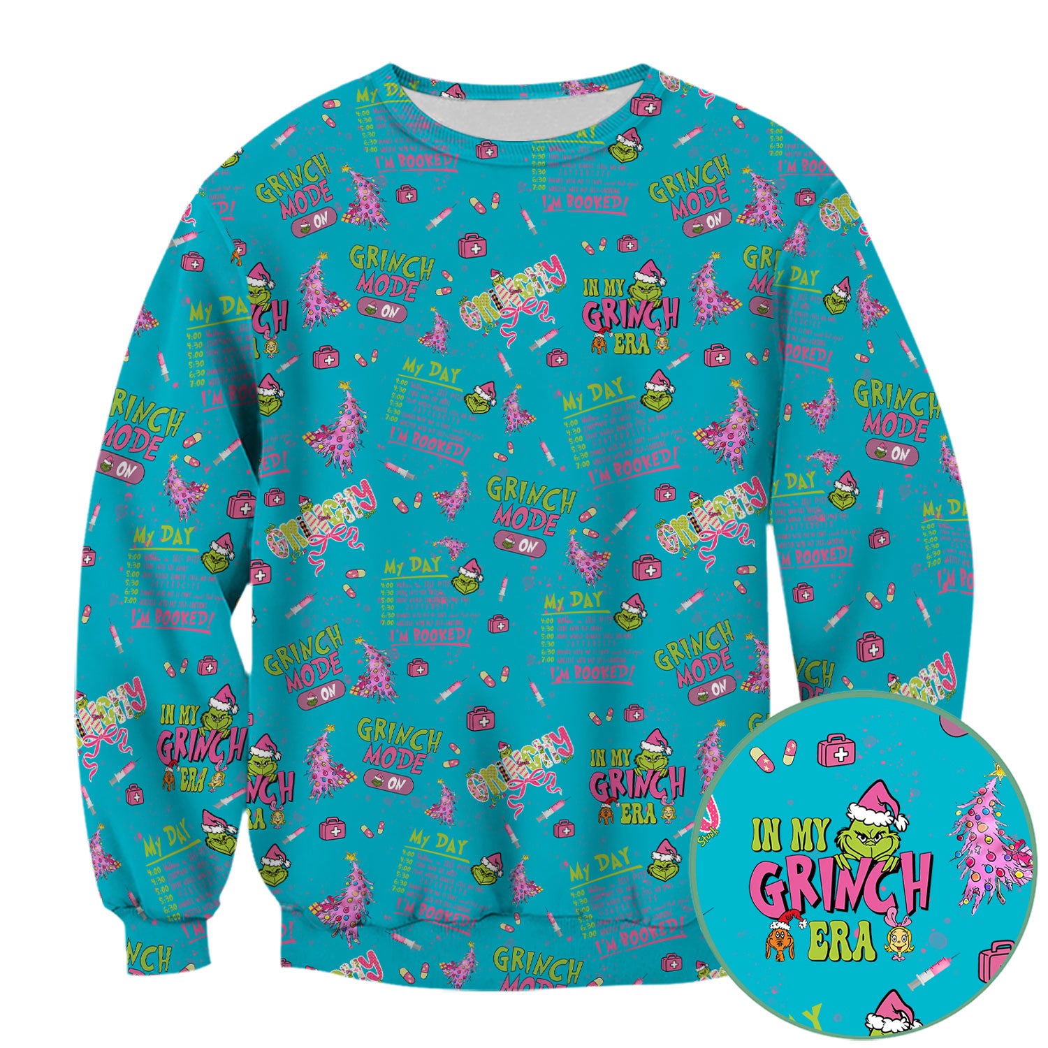 Funny Christmas Scrub Top for Women - Grinch Mode On Holiday Nurse Uniform Shirt - Pink Grinchmas Gift for RN CNA LPN