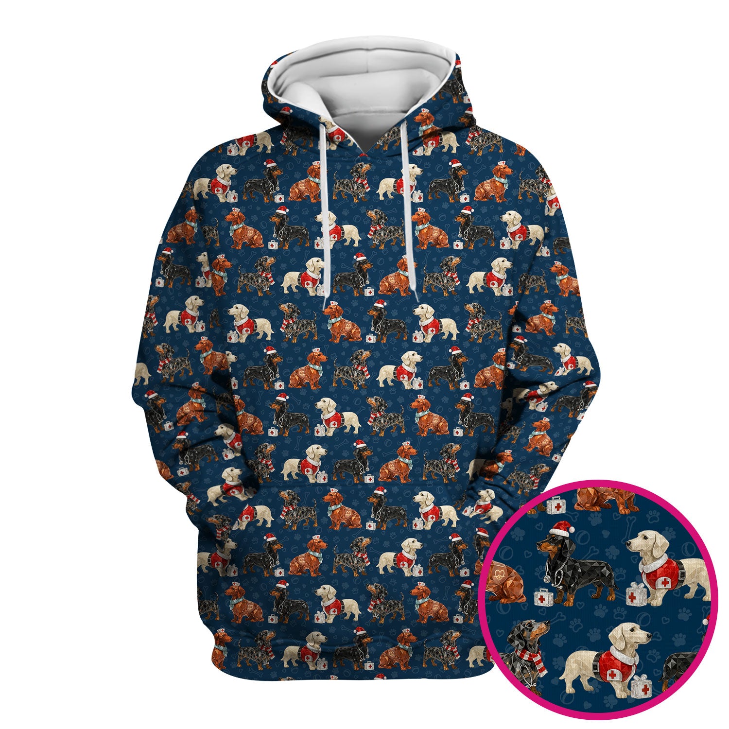 Funny Dachshund Christmas Dog Nurse Scrub Top, Holiday Puppy Medical Uniform Shirt For Nursing