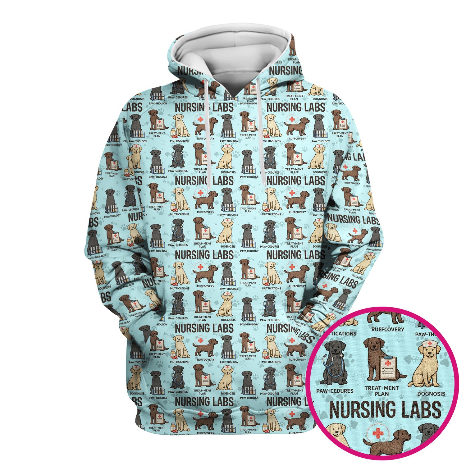 Playful Nursing Labs Dog Pattern Scrub Top, Comfortable Scrubs for Nurses