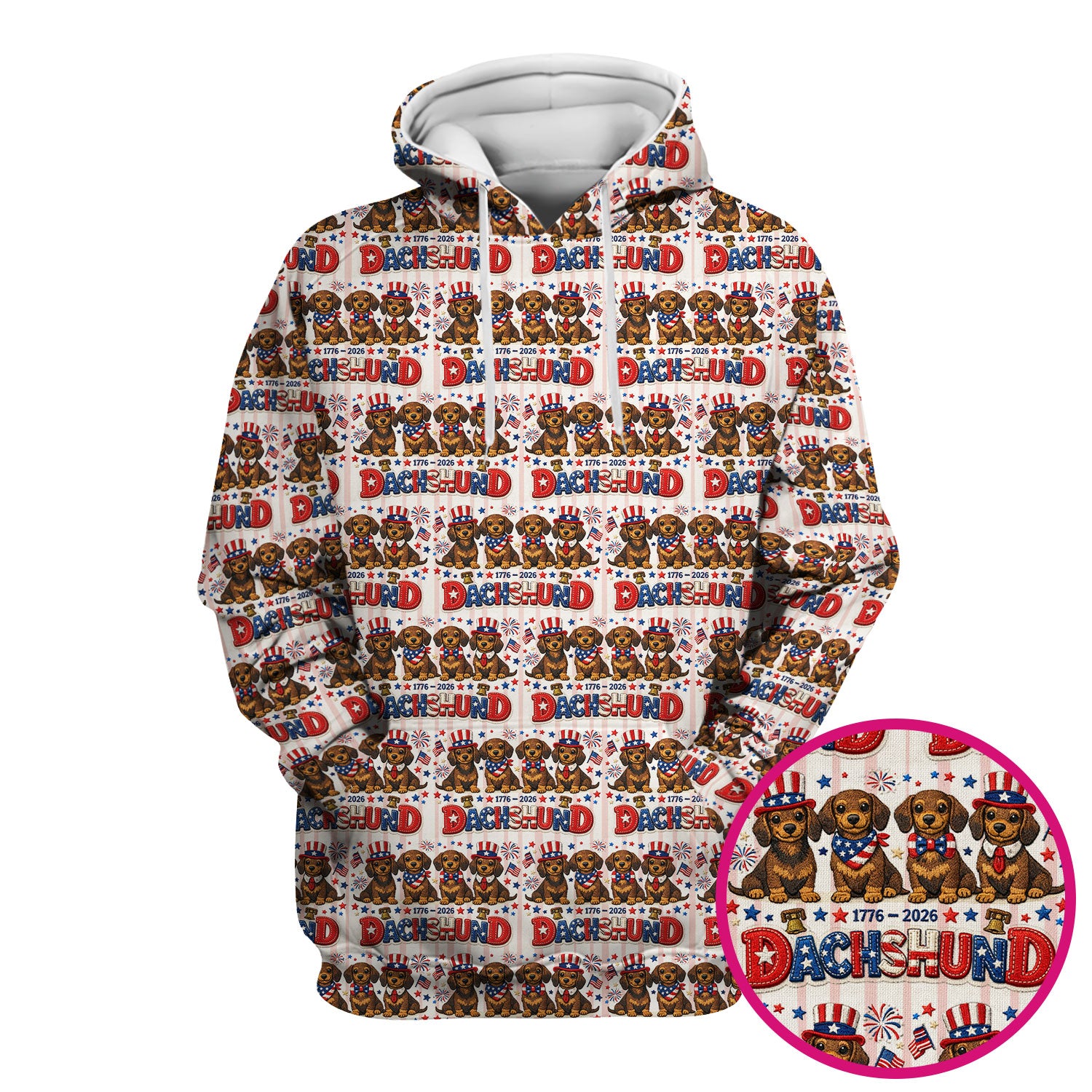 Patriotic Dachshund Fireworks Pattern Scrub Top, Comfortable Scrubs for Nurses