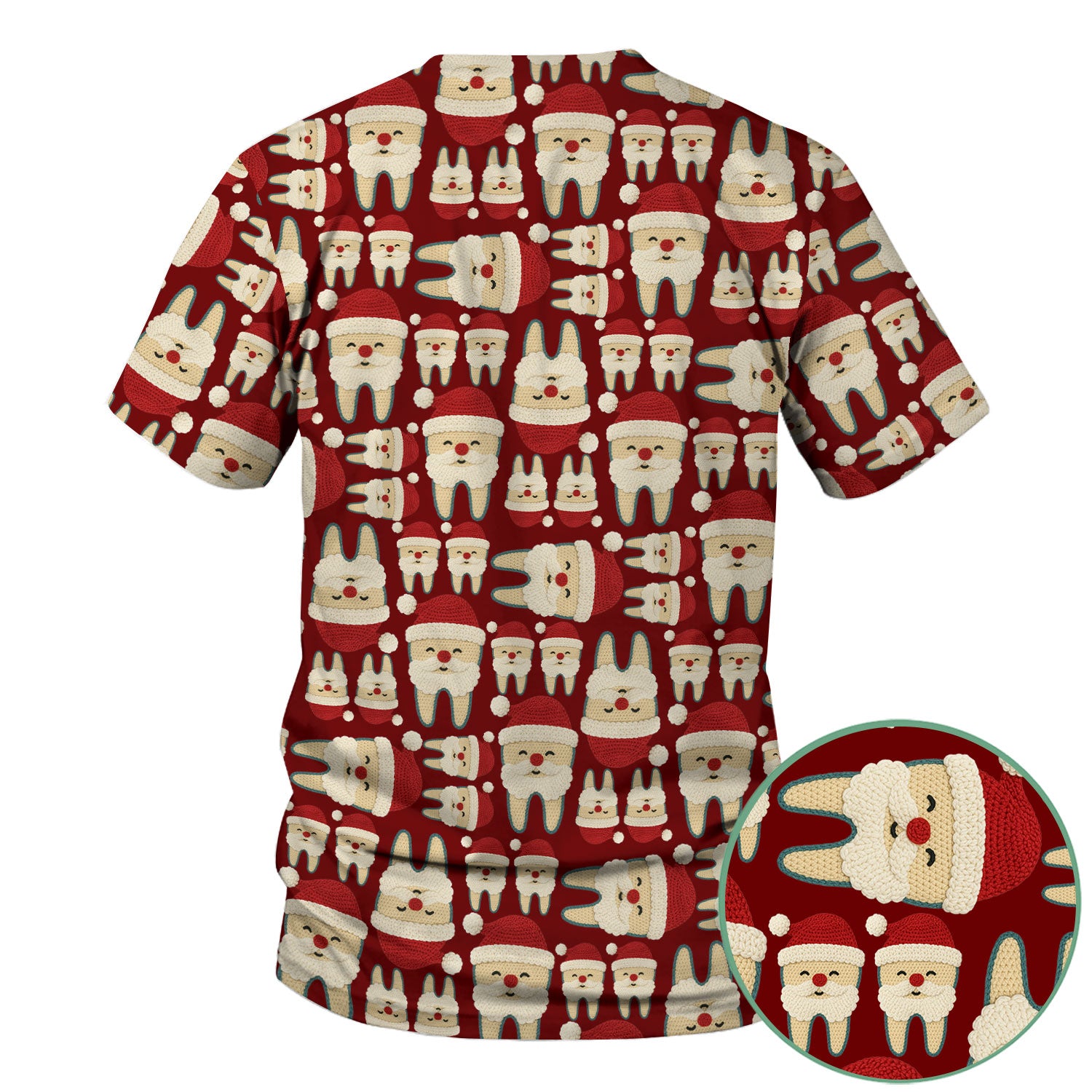 Christmas Tooth Scrub Top - Cute Santa Tooth Pattern for Dentists & Hygienists - Crochet Style Holiday Medical Uniform for Women