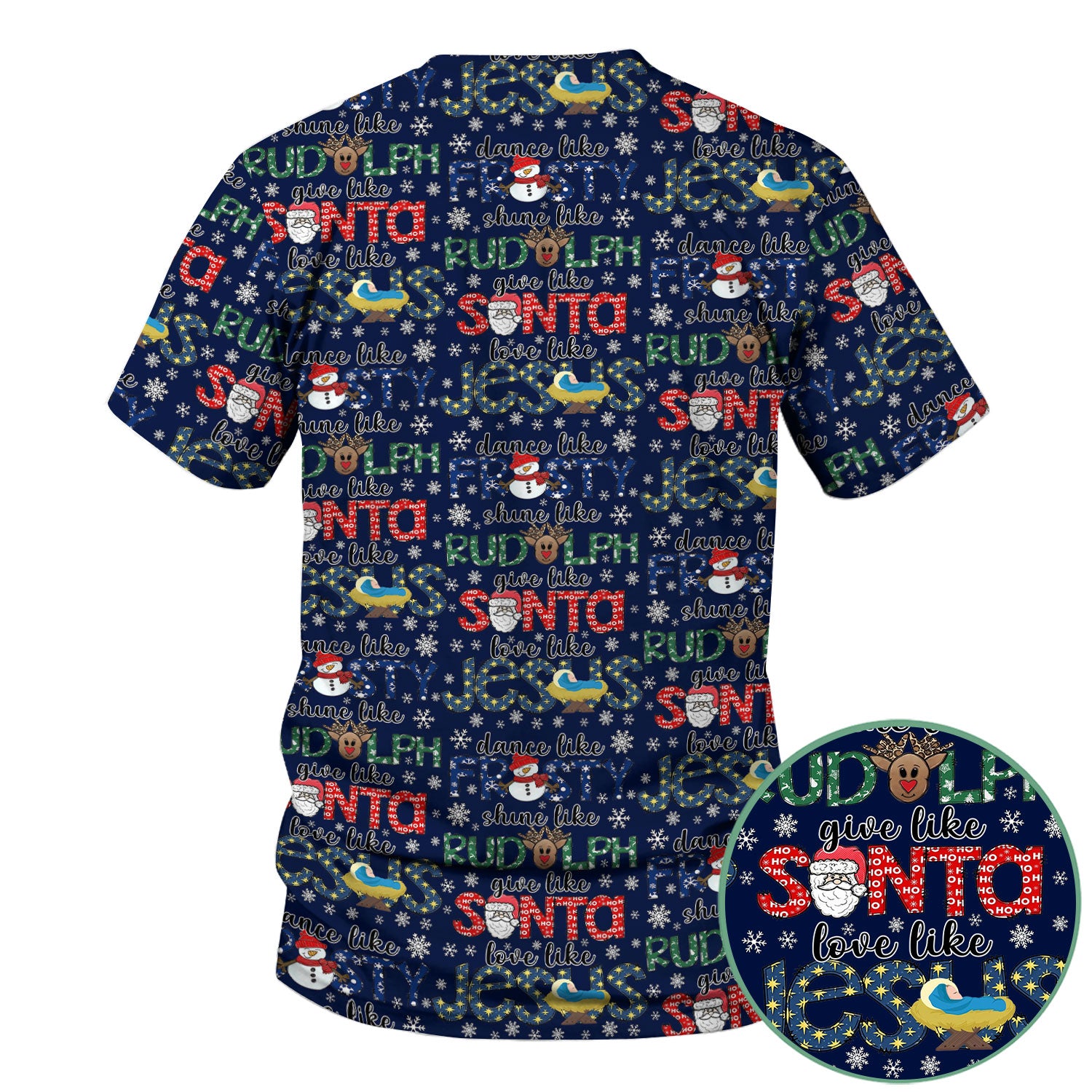 Xmas Rudolph Comfortable Scrubs for Nurses - God Santa Shirt - Breathable Fabrics Nursing Uniform Gift for RN CNA LPN
