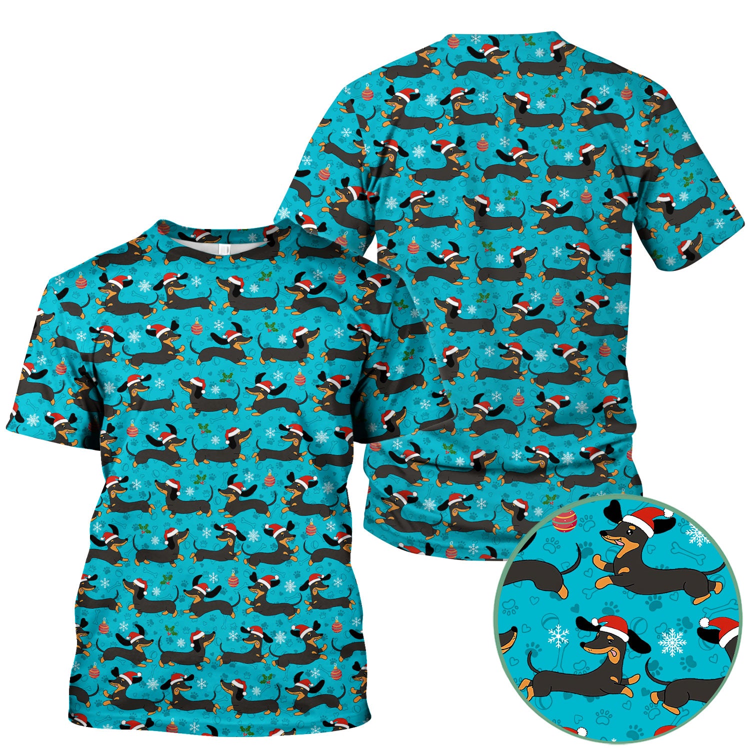 Festive Dachshund Scrub Top for Women - Christmas Sausage Dog Santa Hat Print - Cute Holiday Nurse Medical Uniform RN LPN CNA
