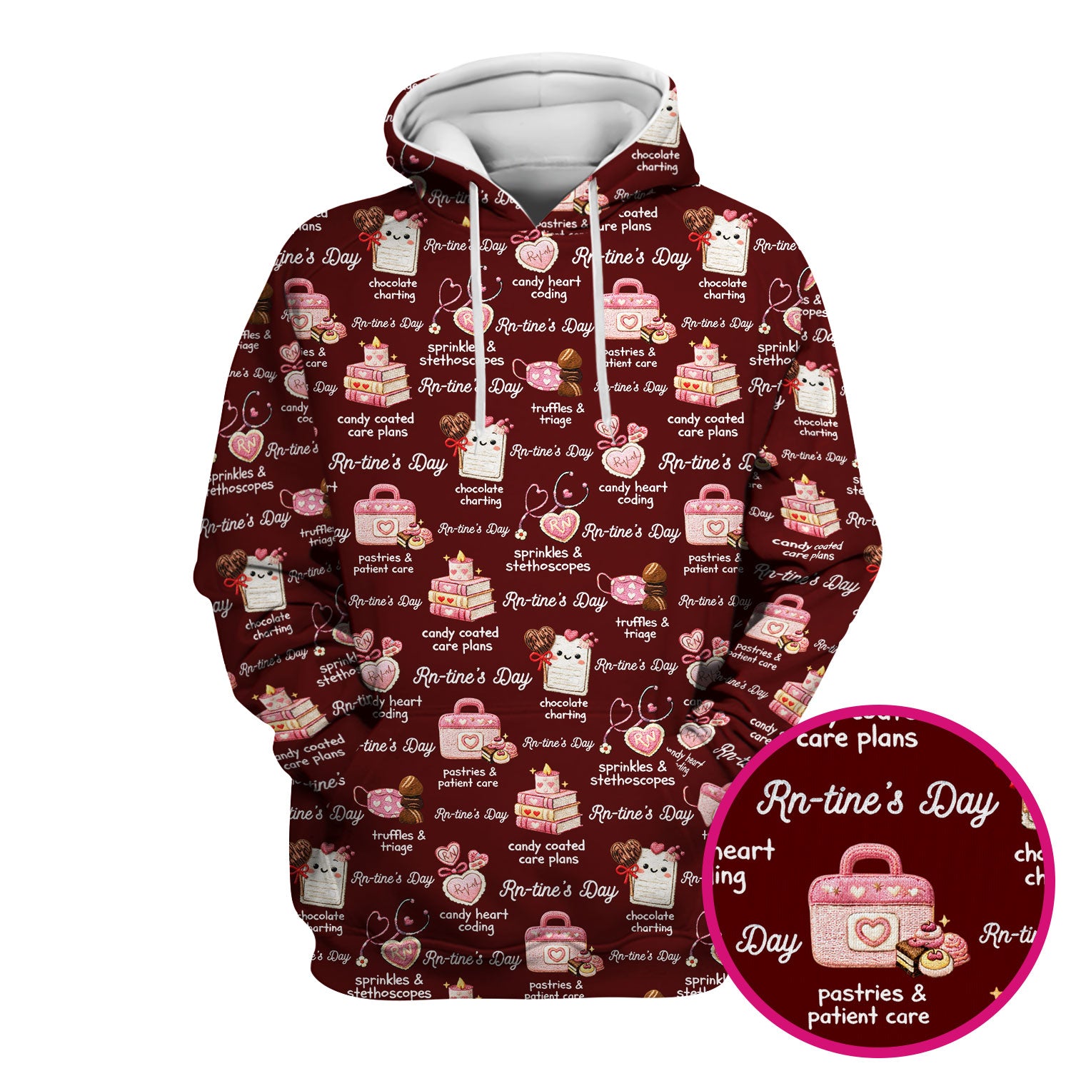 RN Sweets Valentine Stethoscope Scrub Top, Breathable Fabrics Nursing Uniform