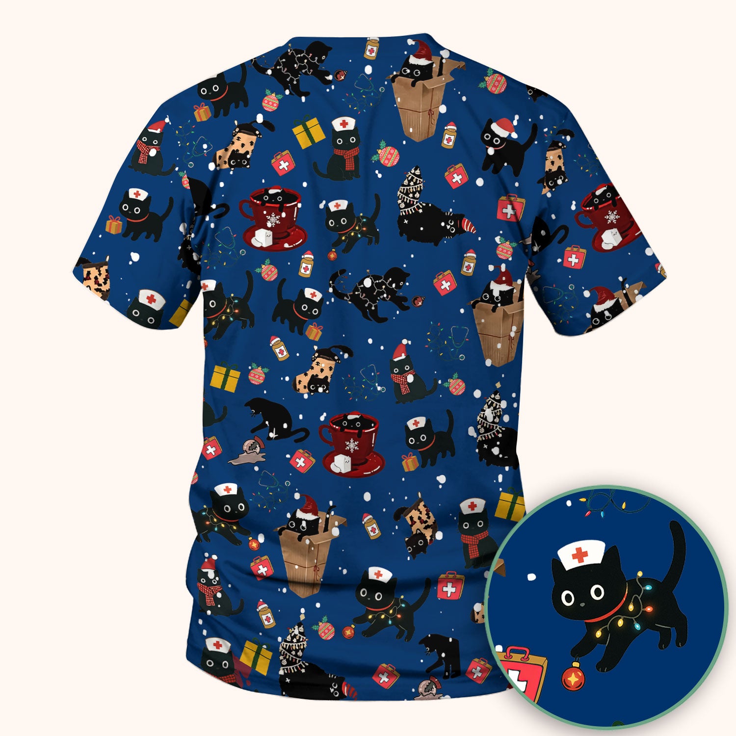 Funny Cat Scrub for Women - Christmas Black Cats Comfortable Scrubs for Nurses - Breathable Fabrics Nursing Uniform