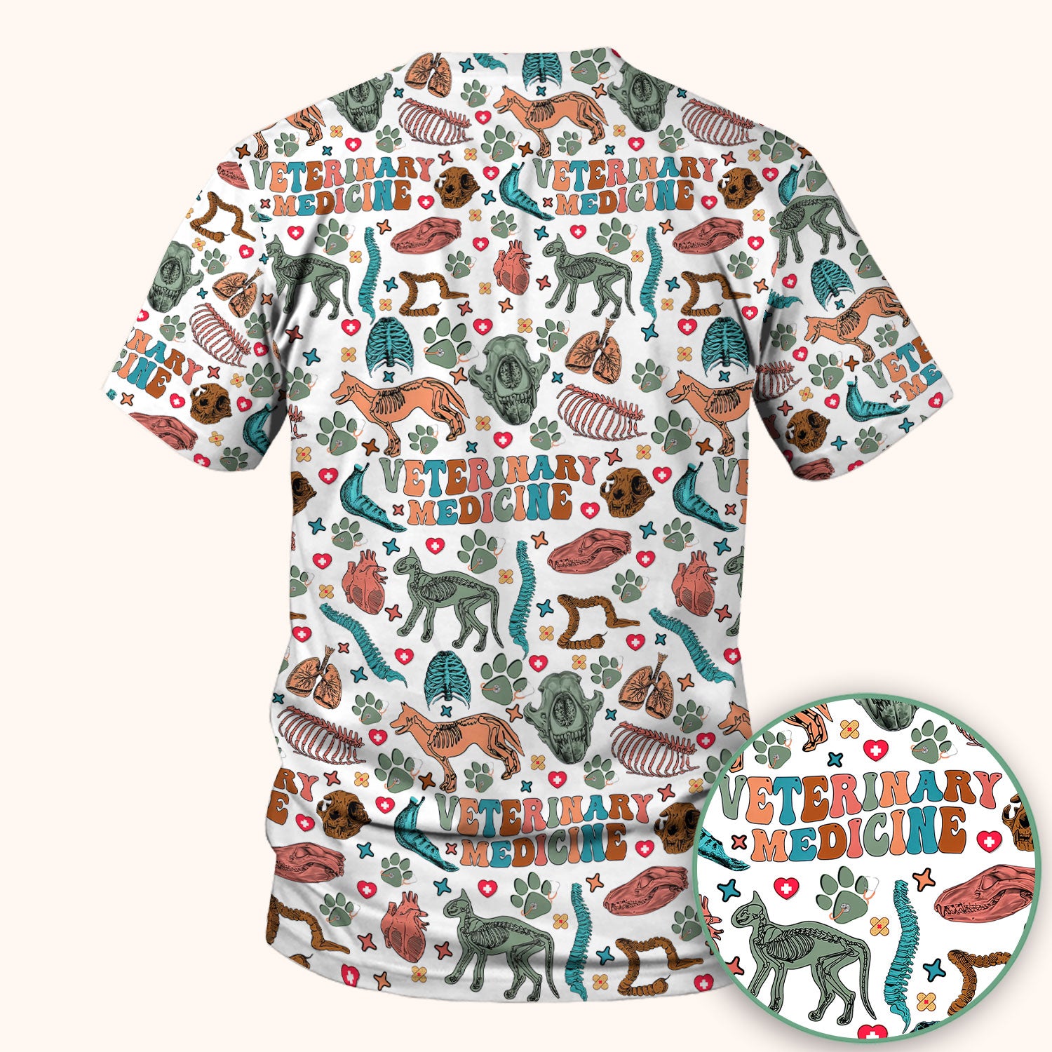 Veterinary Medicine Scrub Top - Cute Animal Anatomy Pattern Medical Shirt - Fun Vet Tech Nurse Scrubs for Women
