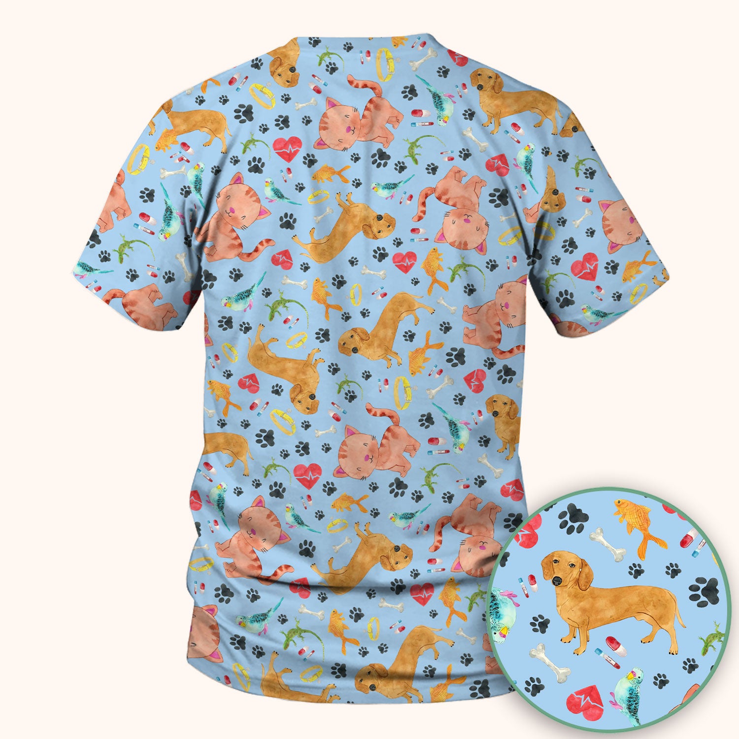 Cat Dog Veterinary Scrub Top - Cute Animal Paw Print Medical Shirt - Adorable Nurse Scrubs for Women RN CNA Vet Tech