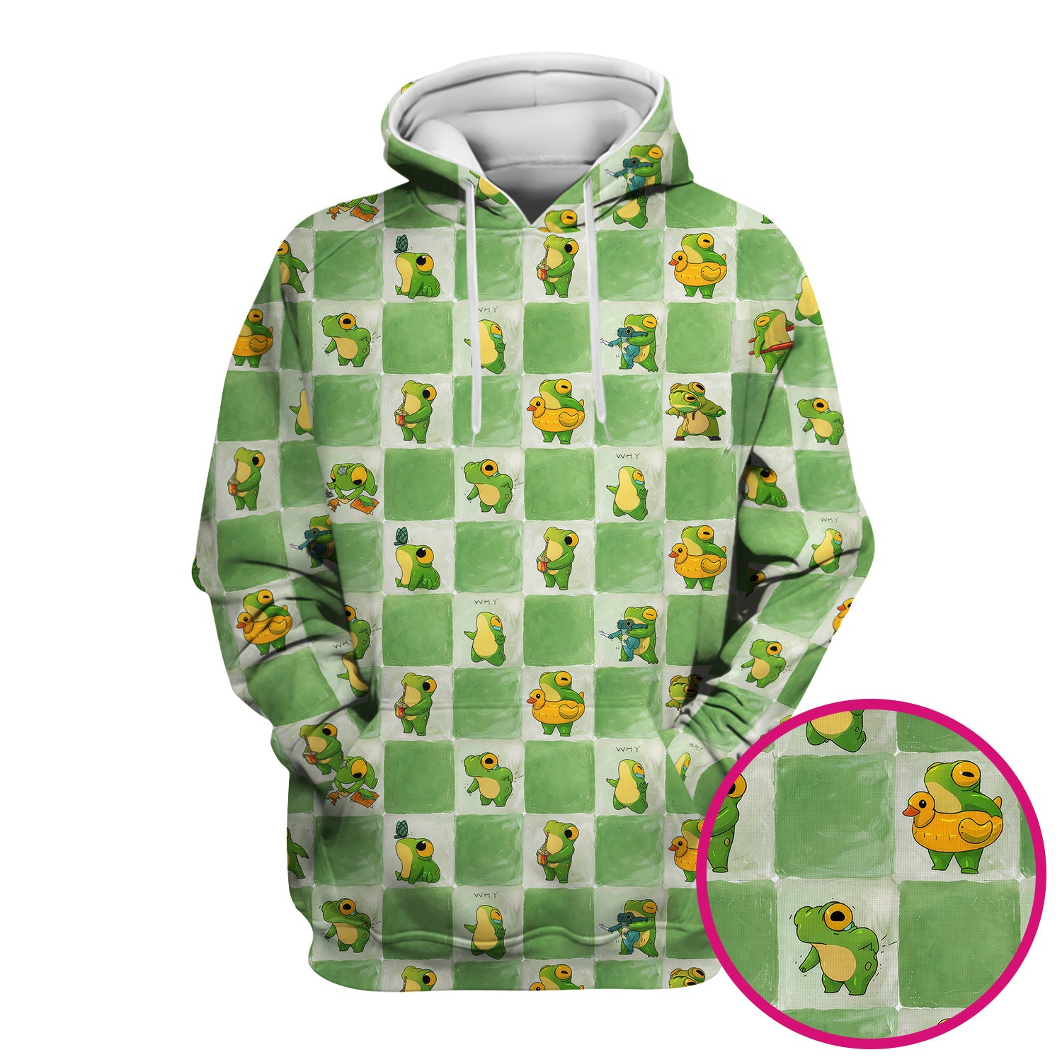 Cute Frog Duck Checkerboard Pattern Scrub Top, Breathable Fabrics Nursing Uniform