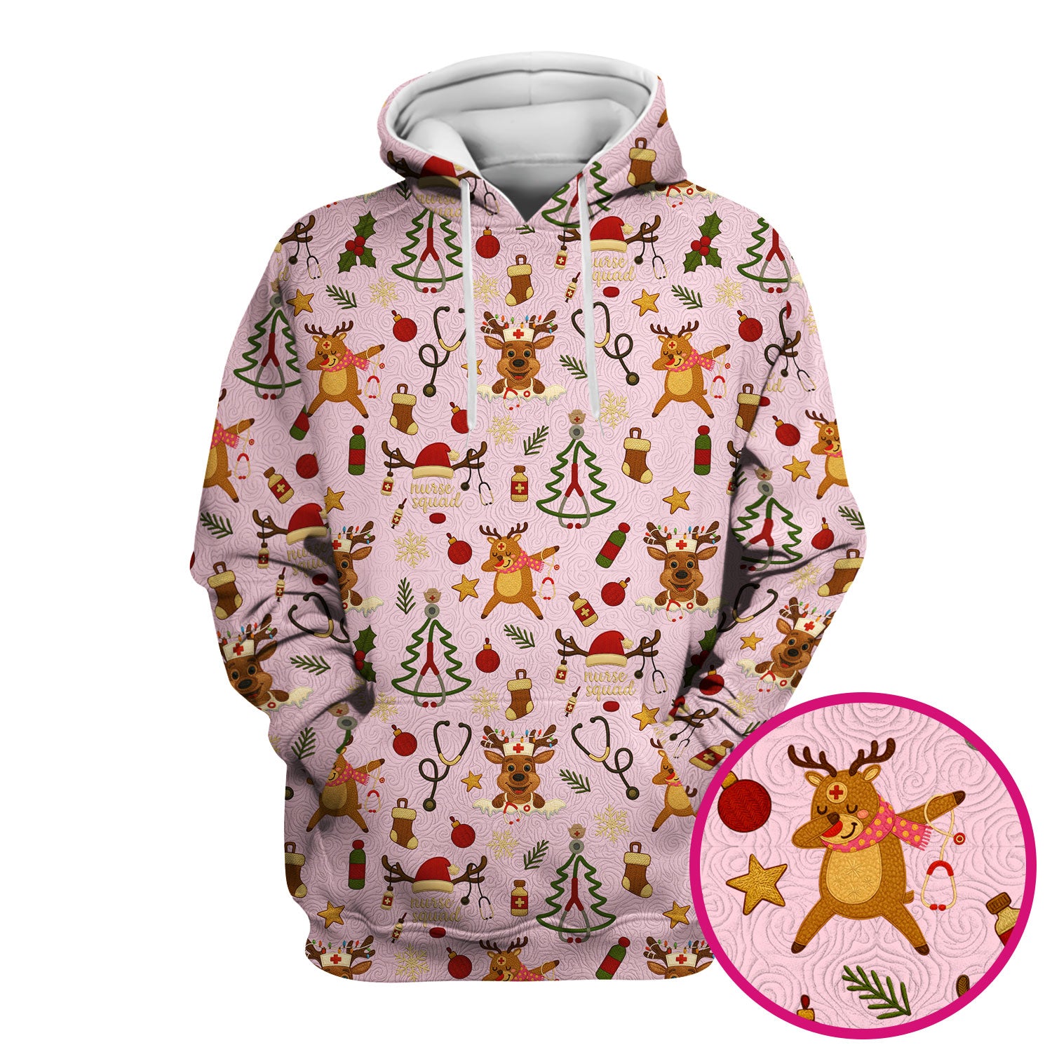 Christmas Reindeer Scrub Top - Cute Holiday Nurse Scrubs with Reindeer Print - Funny Xmas Medical Scrub Shirt Gift for Women CNA RN Doctor