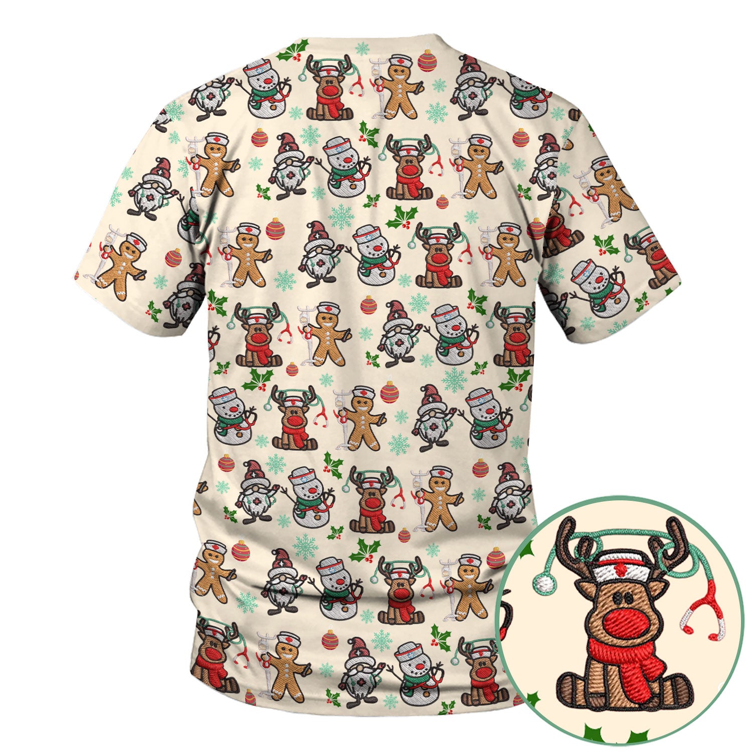 Christmas Gingerbread Scrubs for Women - Comfortable Scrubs for Nurses - Reindeer Santa Med Shirt - Breathable Fabrics Nursing Uniform