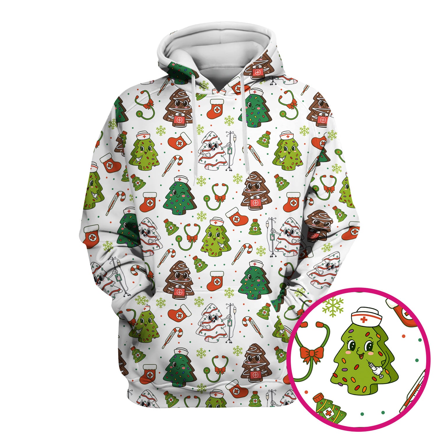Funny Christmas Nurse Scrub Top - Adorable Tree Pattern Holiday Shirt - Cute Gift for Women RN LPN CNA