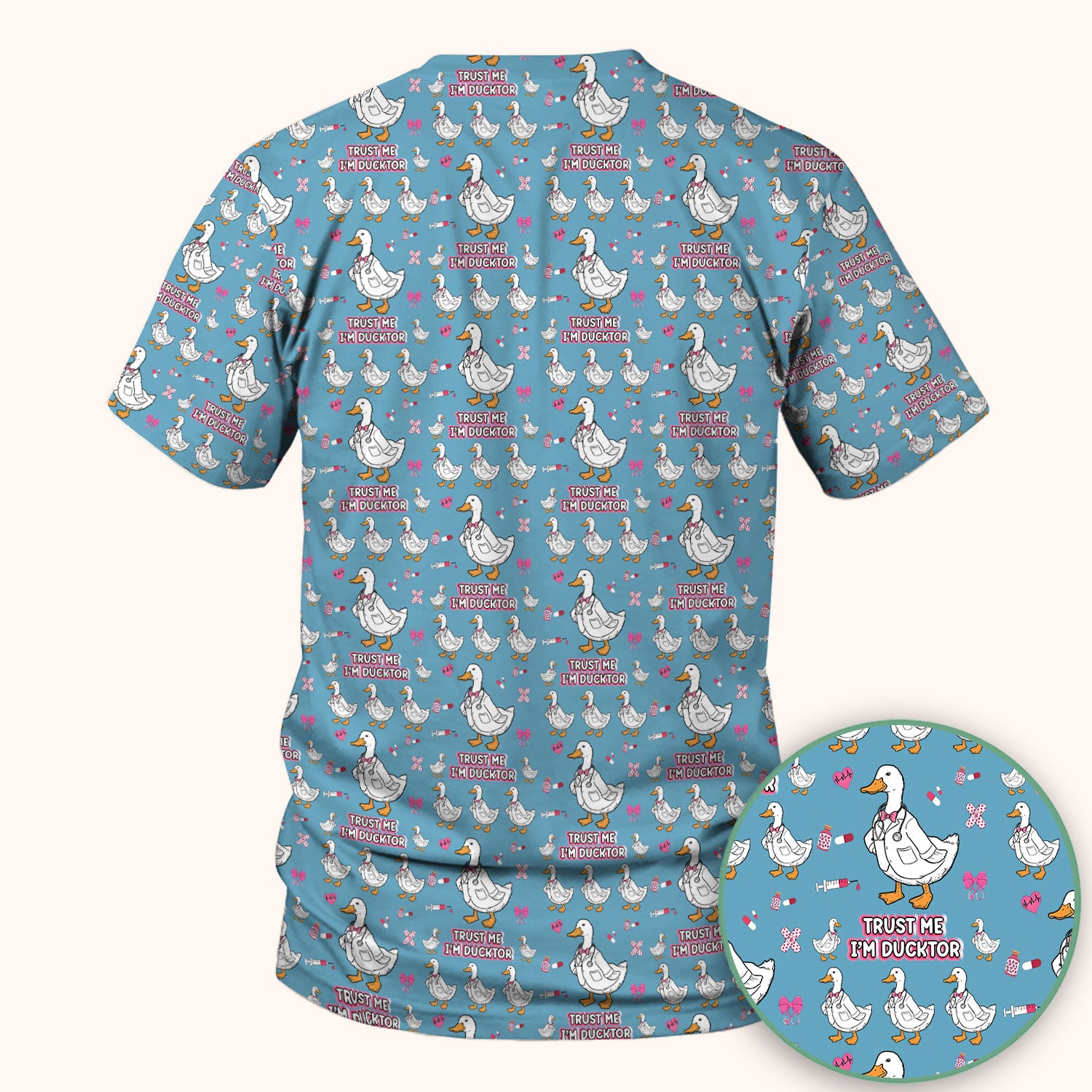 Trust Me I'm Ducktor Scrub Top, Funny Duck Pattern Scrub Shirt, Breathable Fabrics Nursing Uniform For Women