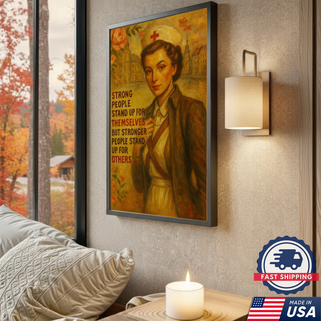 Strong People Stand Up For Others Nurse Canvas, Gift for RN LPN CNA Healthcare Staff