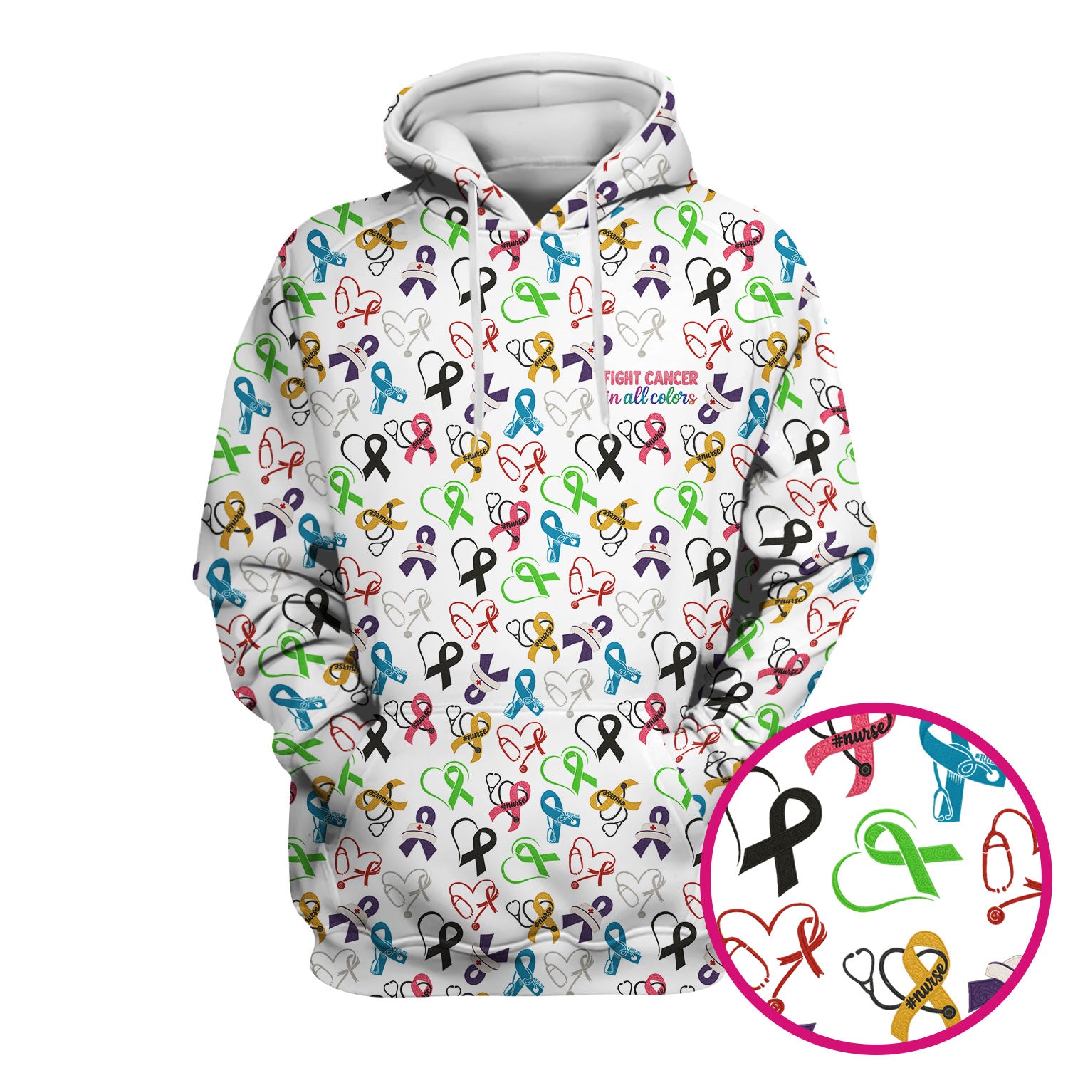 Cancer Awareness Scrub Top - Fight Cancer In All Colors Nurse Shirt - Colorful Ribbon Medical Scrubs Gift with Pockets for Women CNA RN Doctor
