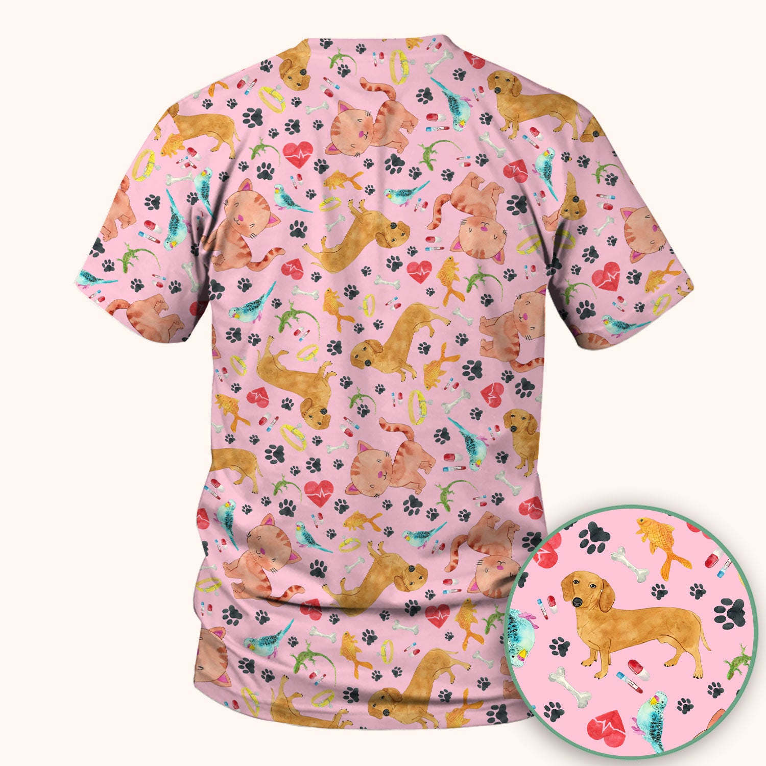 Cat Dog Veterinary Scrub Top - Cute Animal Paw Print Medical Shirt - Adorable Nurse Scrubs for Women RN CNA Vet Tech