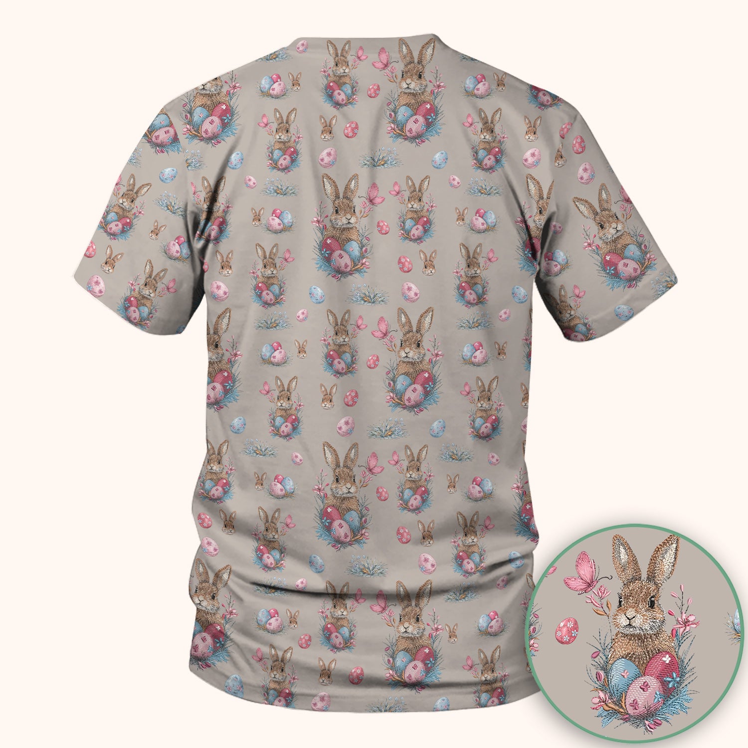 Pastel Easter Bunny Nest Pattern Scrub Top, Comfortable Scrubs for Nurses