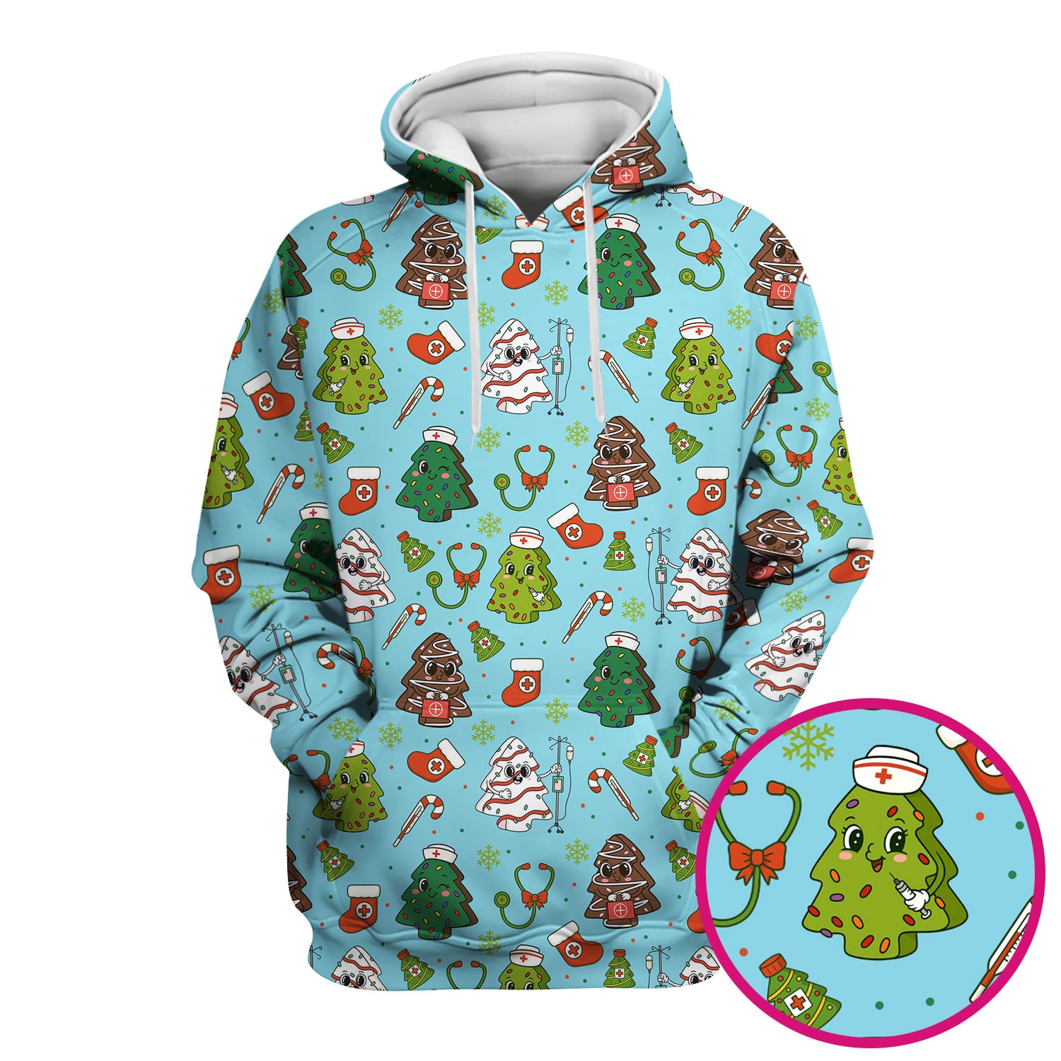 Funny Christmas Tree Nurse Scrub Top - Cute Holiday Pattern Nursing Shirt for Women - Festive Medical Gift for RN LPN CNA
