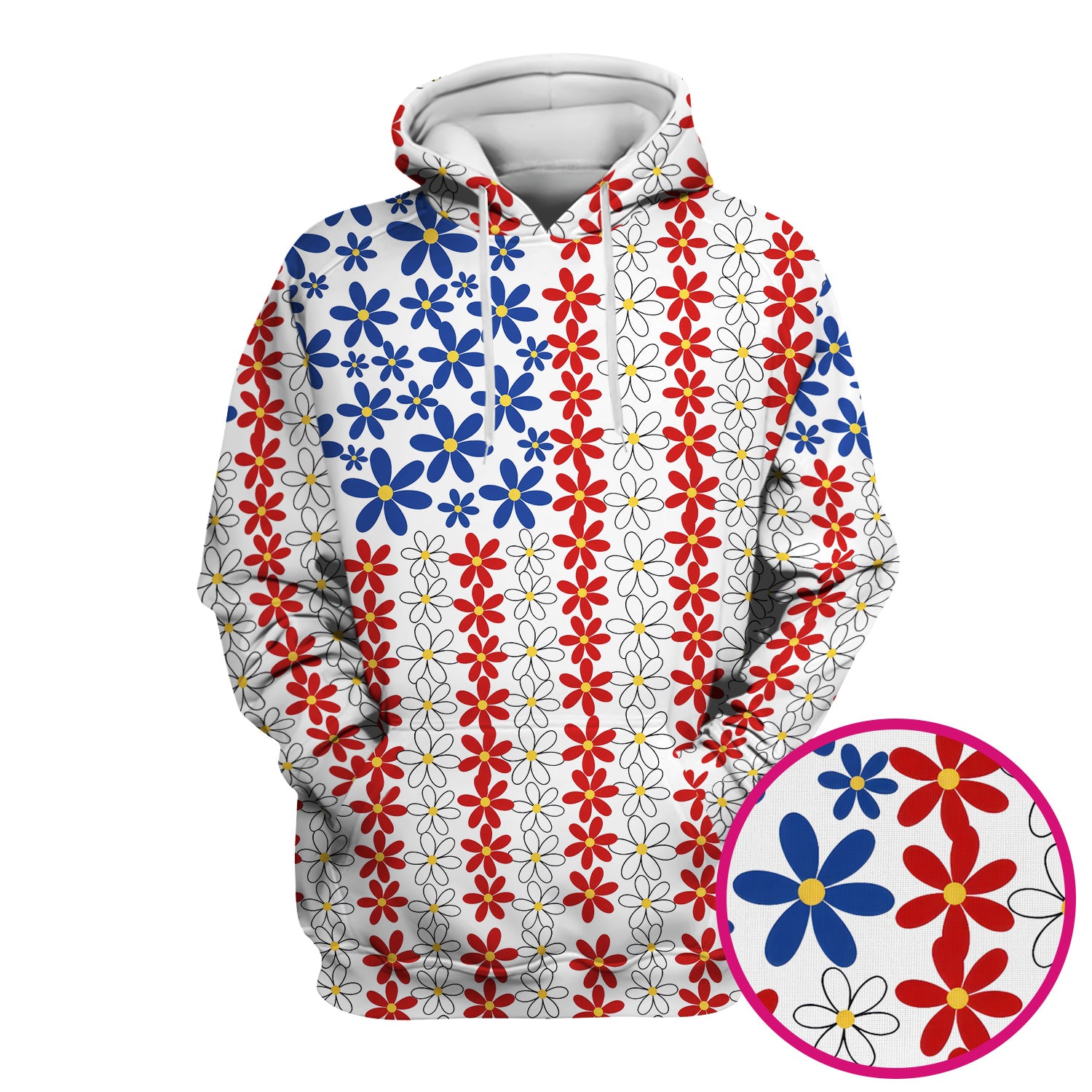 Retro Red Blue Daisy Stripe Pattern Scrub Top, Comfortable Scrubs for Nurses