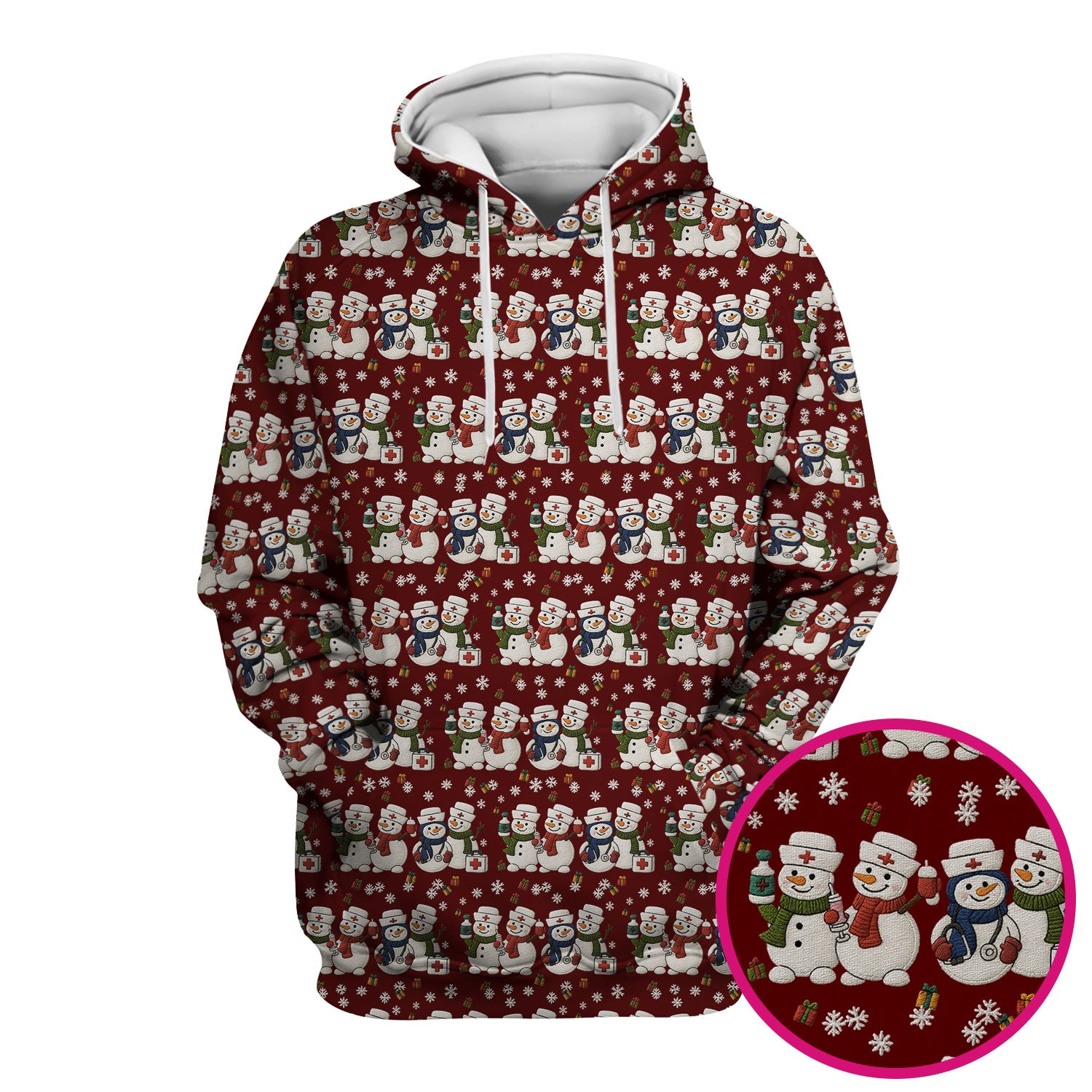 Cute Christmas Snowman Nurse Pattern Scrub Top, Breathable Fabrics Nursing Uniform
