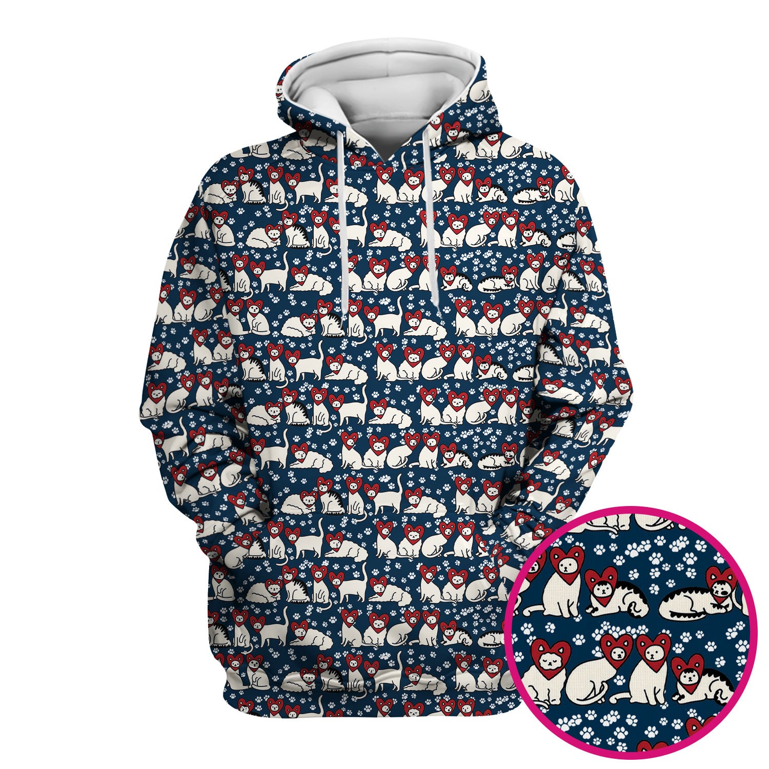 Cute Cat Heart Pattern Scrub Top, Funny Cat Scrub Shirt For Nurses, Breathable Fabrics Nursing Uniform