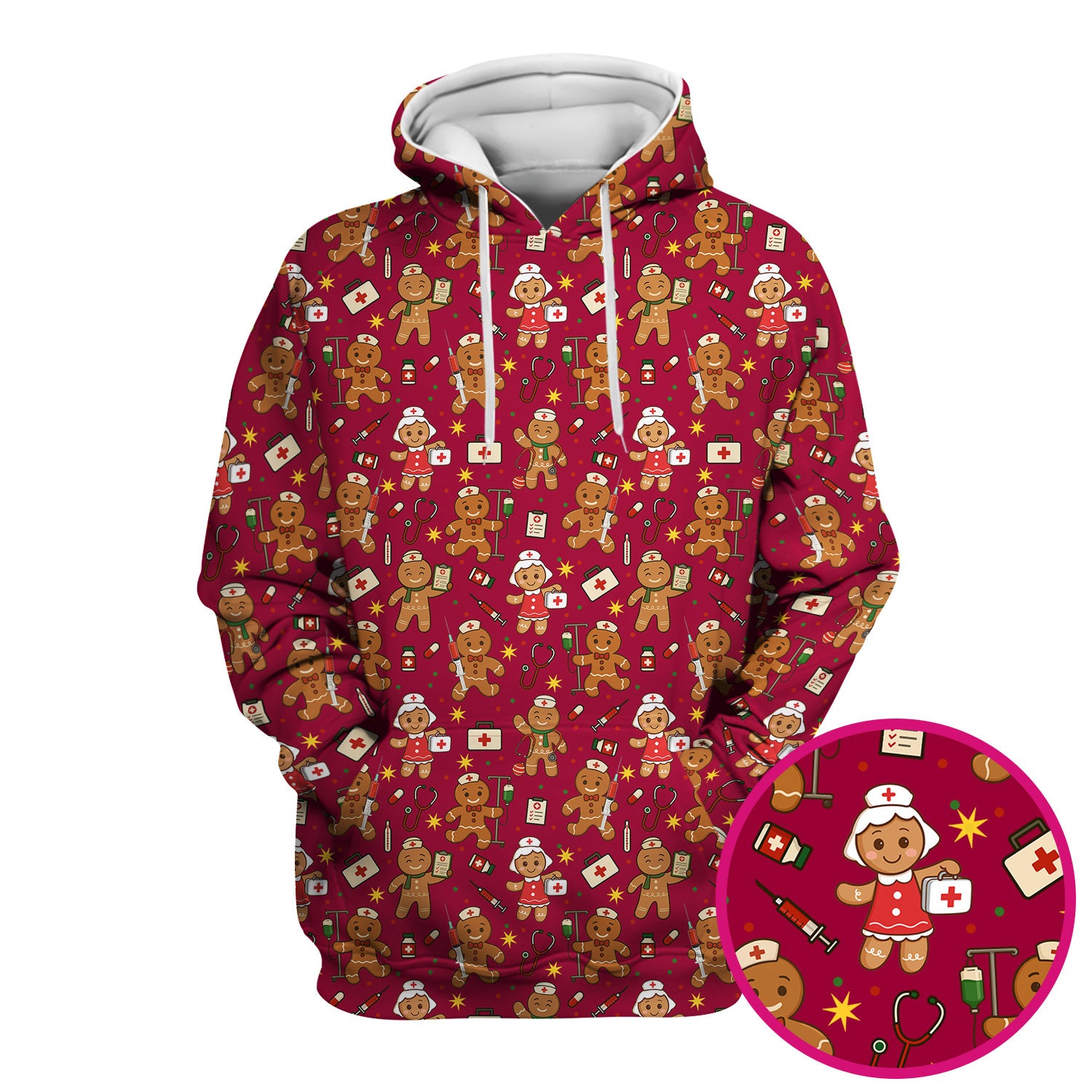 Gingerbread Christmas Nurse Scrub Top - Cute Holiday Cookie Pattern Shirt for Women - Funny Festive Nursing Gift for RN LPN CNA