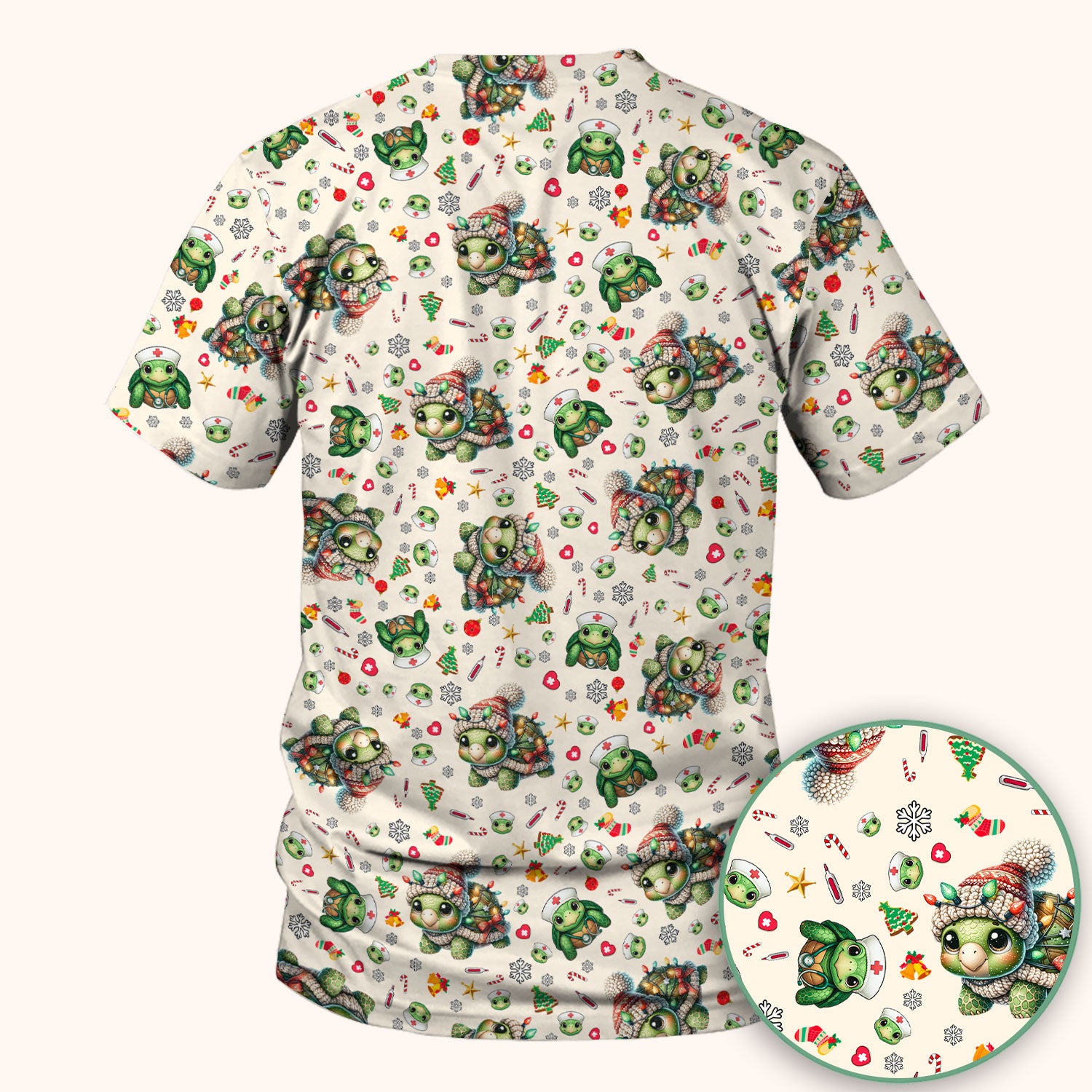 Christmas Turtle Scrub Top - Cute Funny Nurse Shirt - Holiday Medical Uniform for Women RN LPN CNA Gift Idea