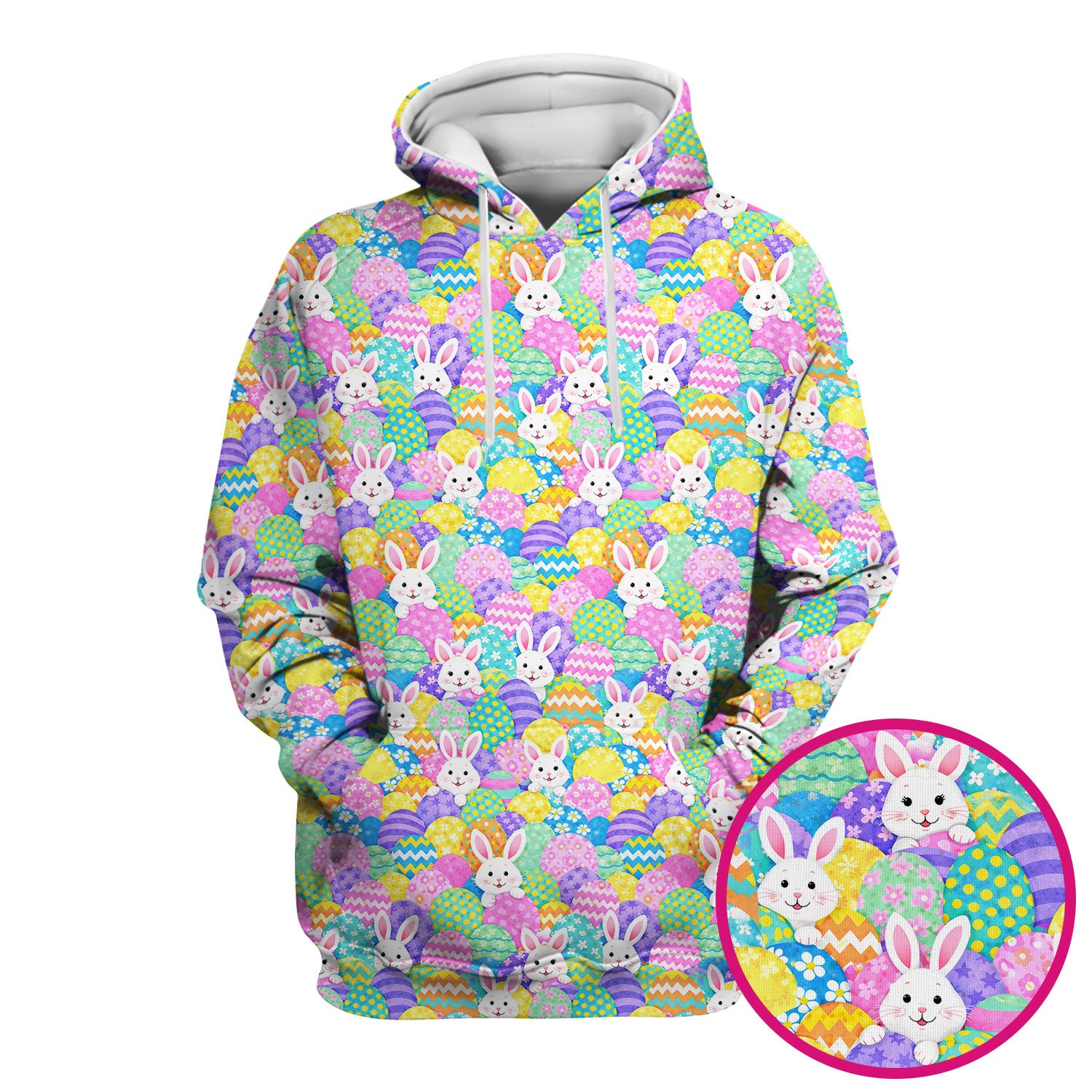 Easter Bunny Colorful Egg Pattern Print Scrub Top, Comfortable Scrubs for Nurses
