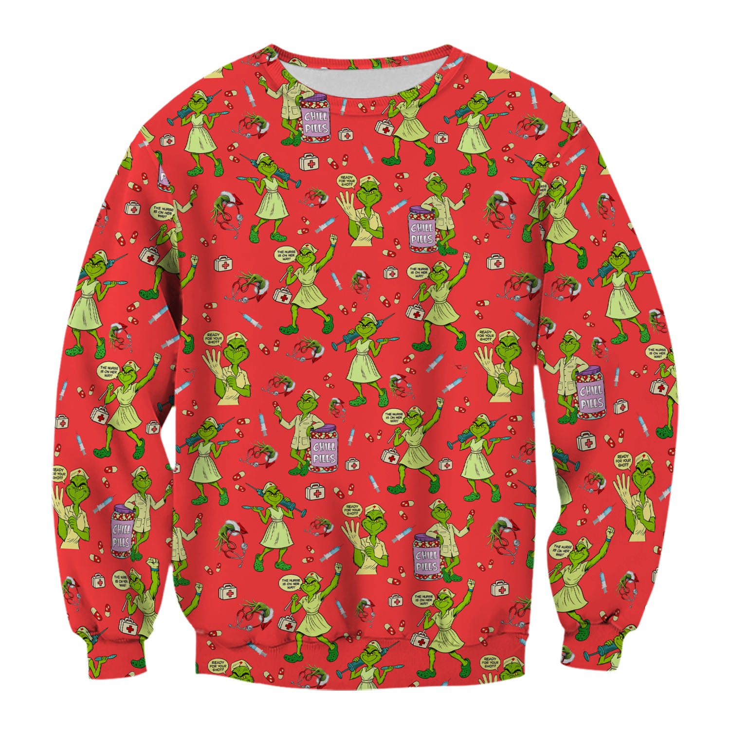 Grinch Nurse Scrub Shirt Multi Colors - Funny Chill Pills Scrub Top - Christmas Nursing Work Shirt with Pockets for Women