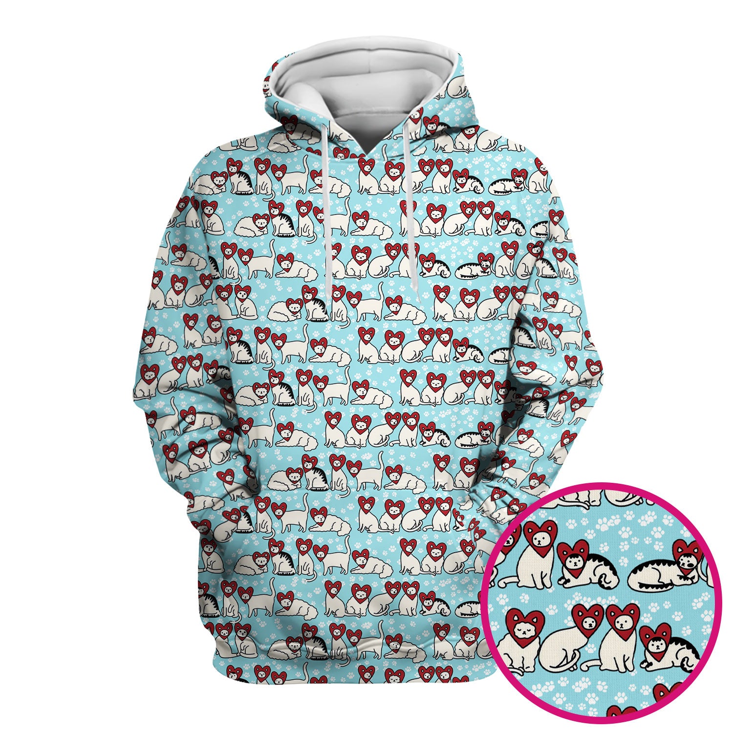 Cute Cat Heart Pattern Scrub Top, Funny Cat Scrub Shirt For Nurses, Breathable Fabrics Nursing Uniform