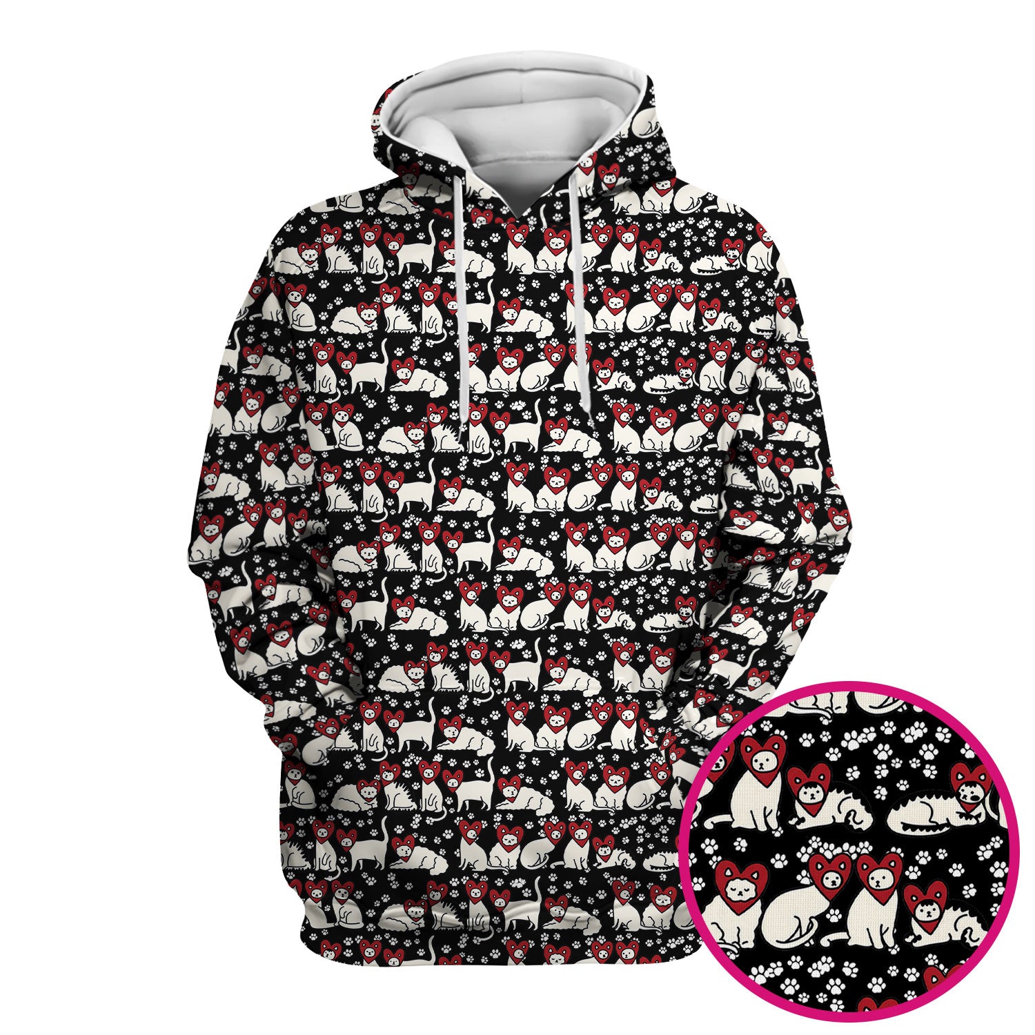 Cute Cat Heart Pattern Scrub Top, Funny Cat Scrub Shirt For Nurses, Breathable Fabrics Nursing Uniform