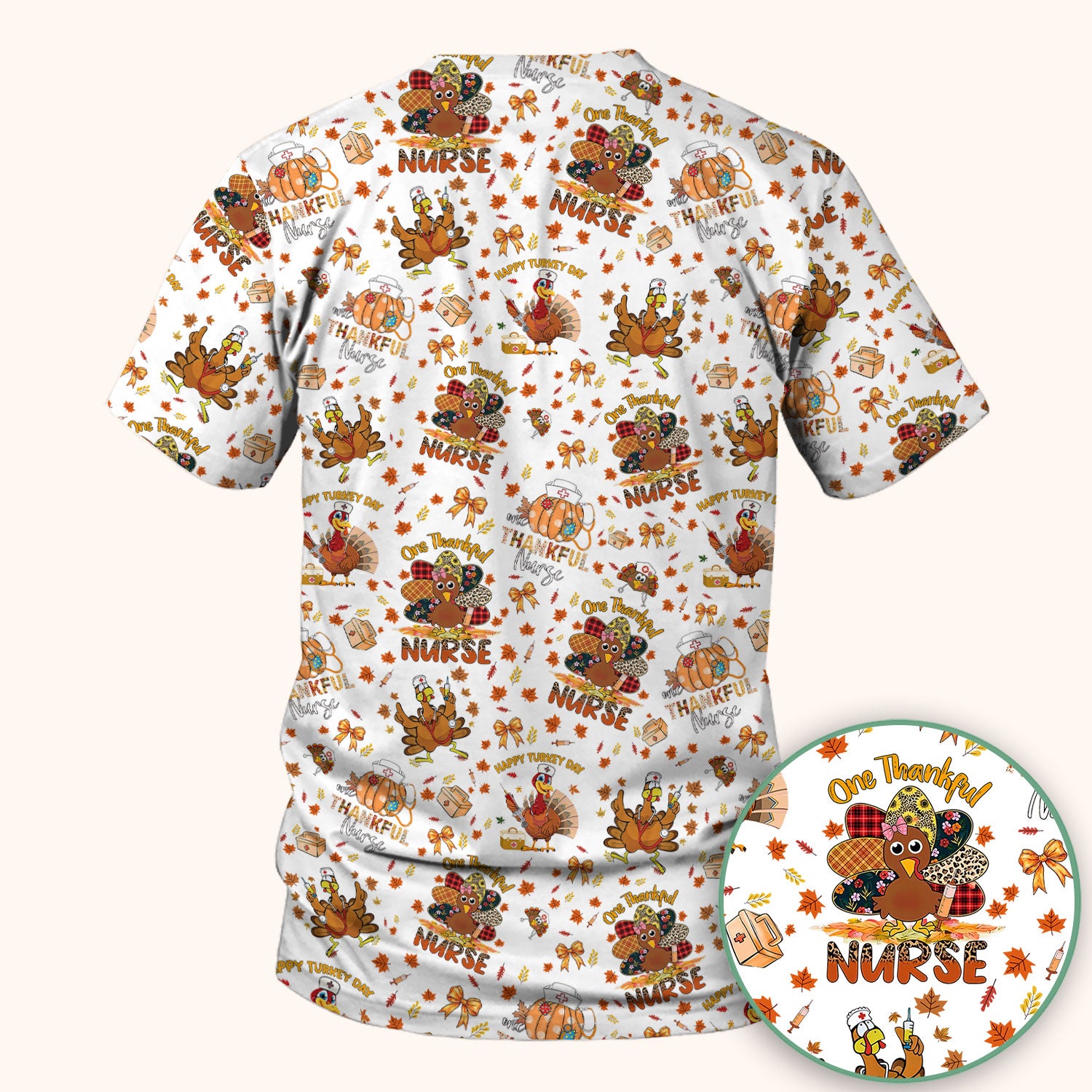 Thanksgiving Nurse Shirt for Women - Turkey Pumpkin Scrub Top for Nurses - Fall Med Uniform for RN CNA LPN