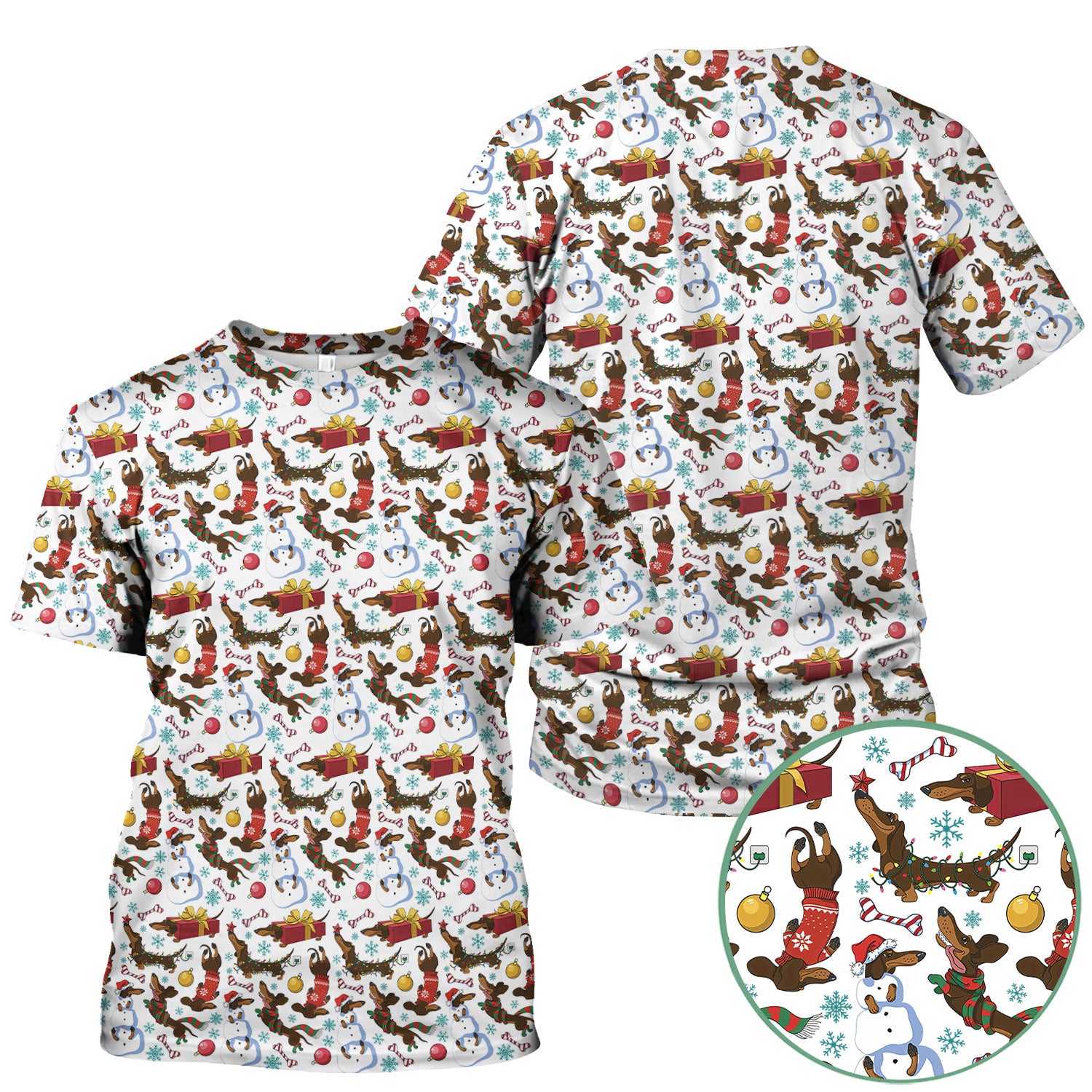 Funny Christmas Nurse Scrubs - Dachshund Dog & Snowman Print Top - Multi Color Custom Nursing Shirt Gift for Healthcare Workers