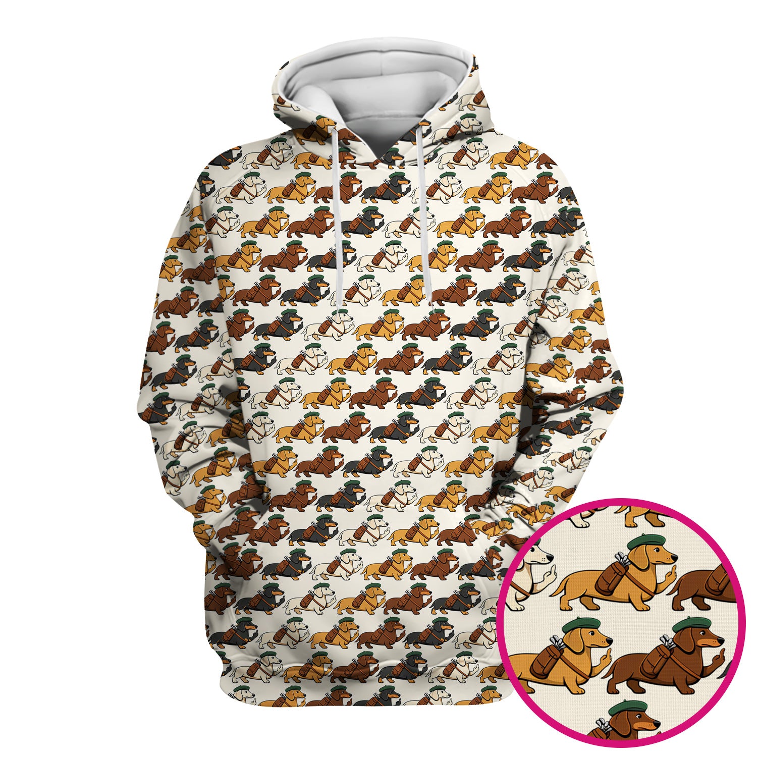 Cartoon Dachshund Dog Wearing Hat And Backpack Pattern Scrub Top, Breathable Fabrics Nursing Uniform