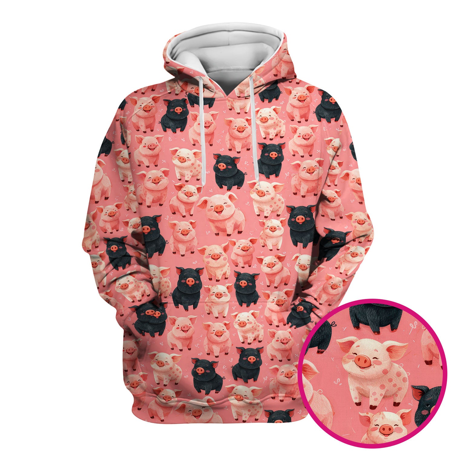 Cartoon Pig Print Scrub Top, Comfortable Medical Scrubs for Nurses