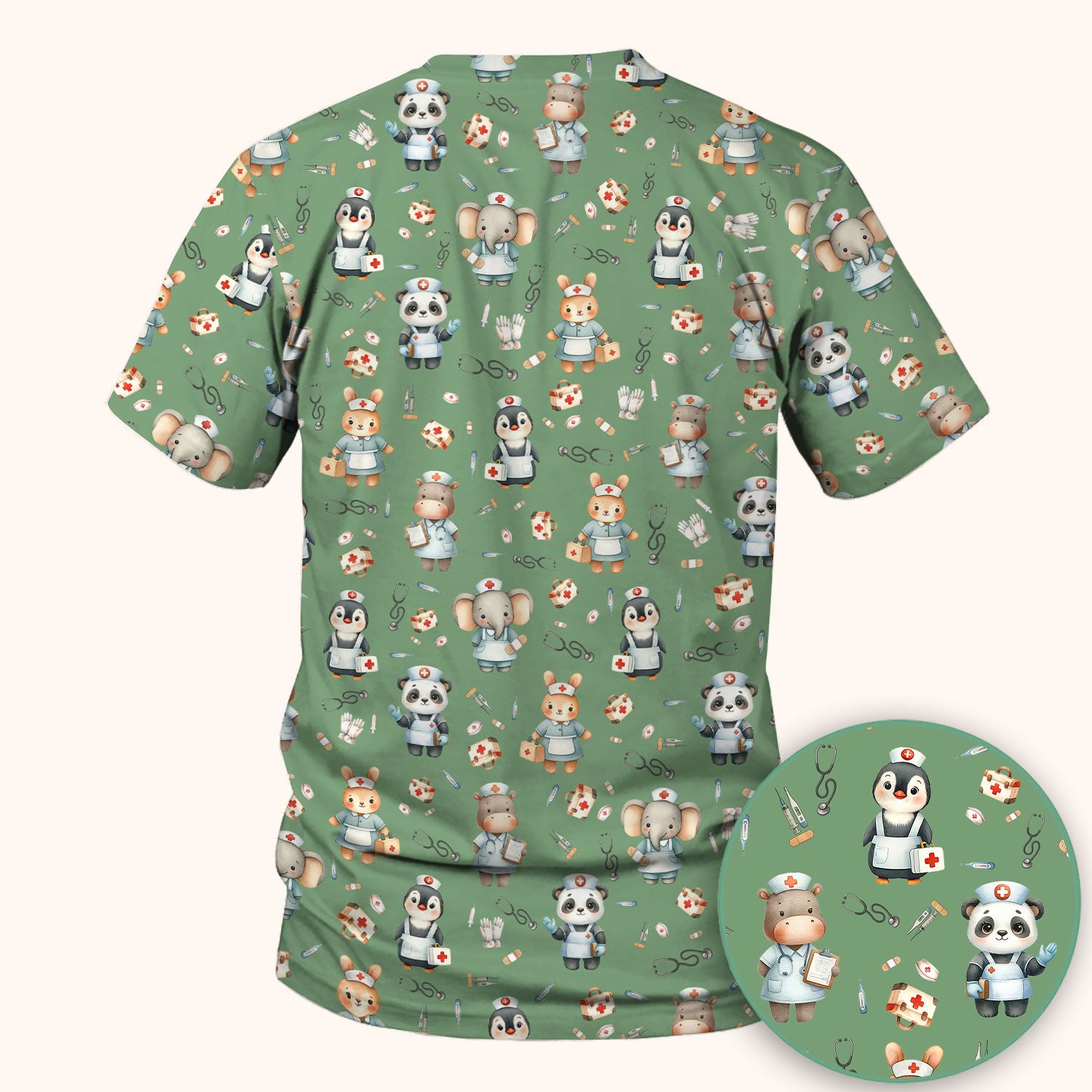 Cute Animal Scrub Top for Women - Funny Panda Rabbit Penguin Shirt - Breathable Med Uniform - Comfortable Scrubs for Nurses