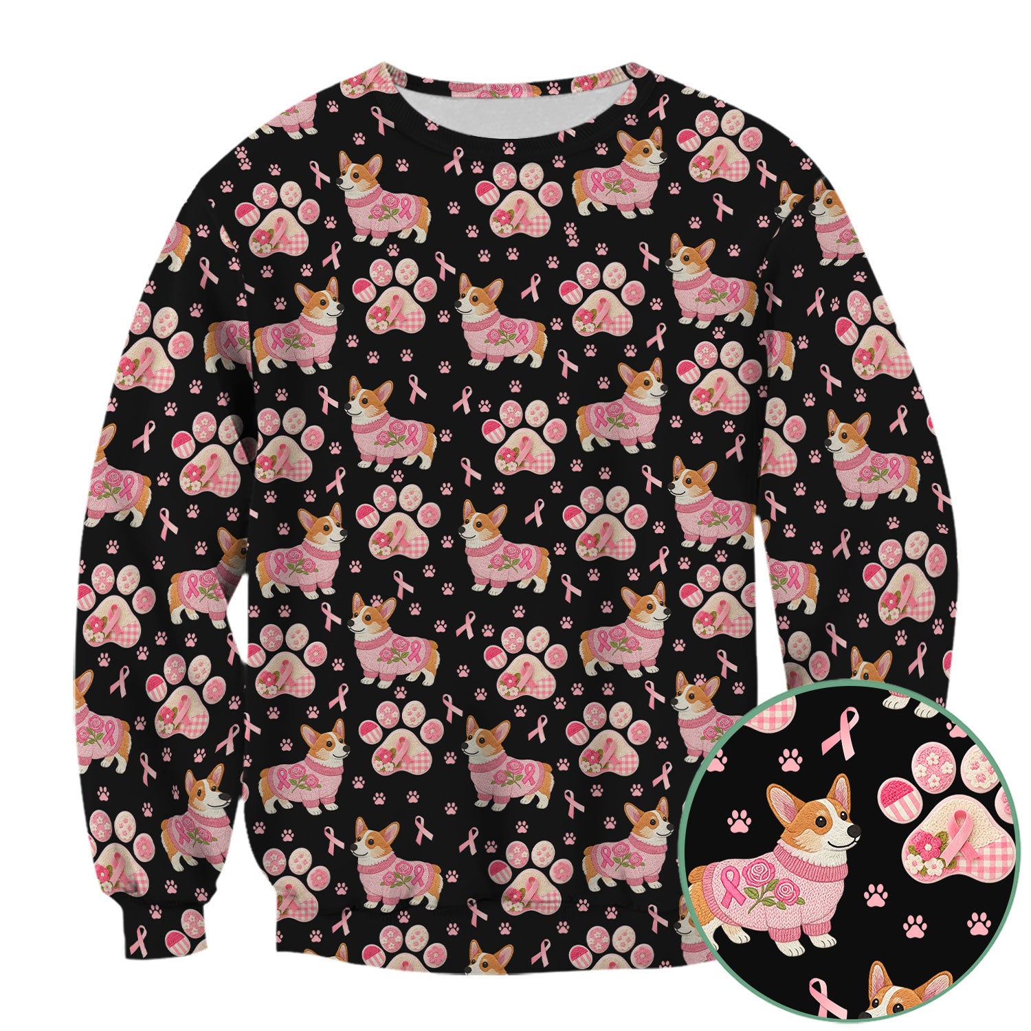 Corgi Pink Ribbon Scrub for Women - Breast Cancer Awareness Shirt - Floral Dog Paw Print Nursing Uniform - Support Gift