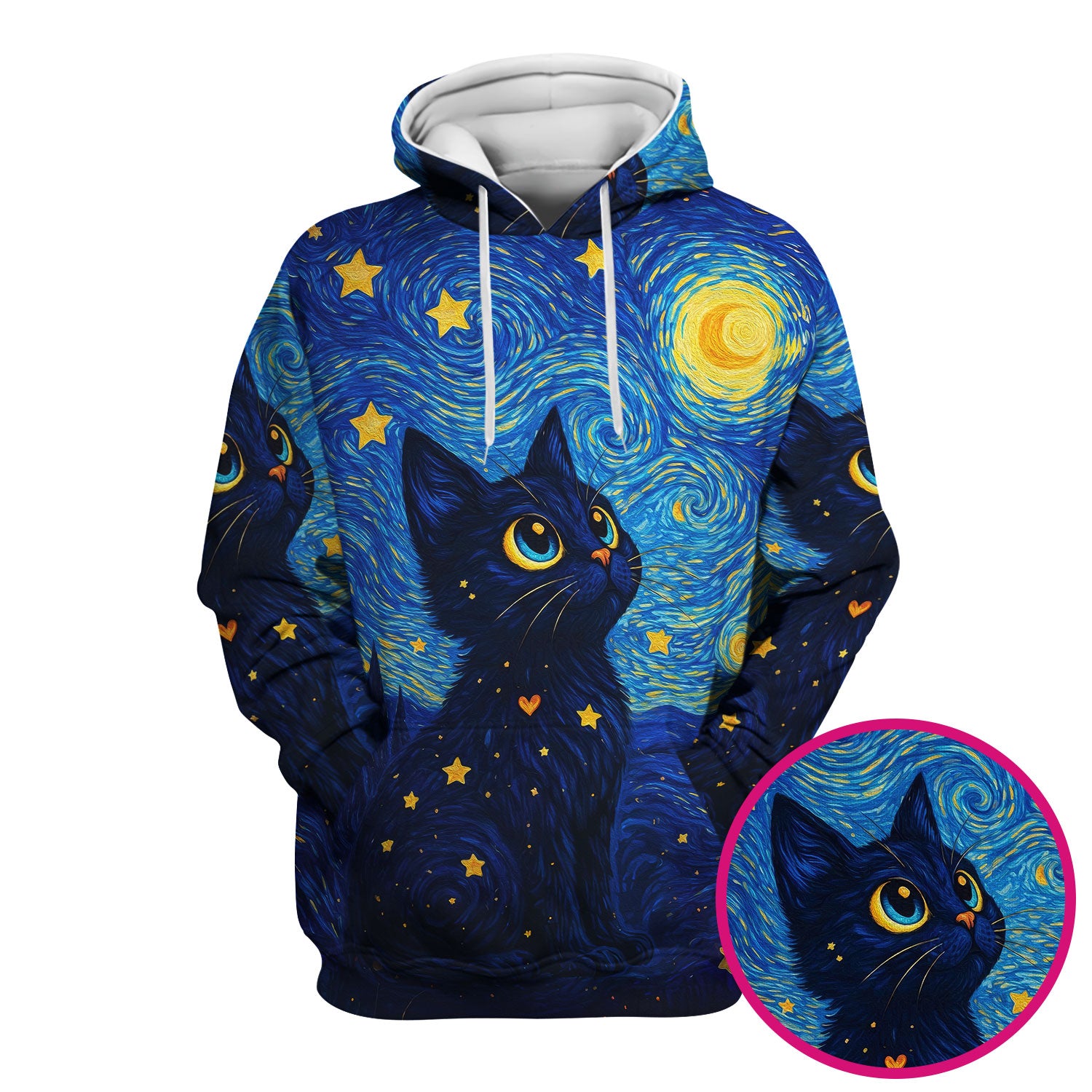 Black Cat Starry Night Pattern Scrub Top, Comfortable Scrubs for Nurses