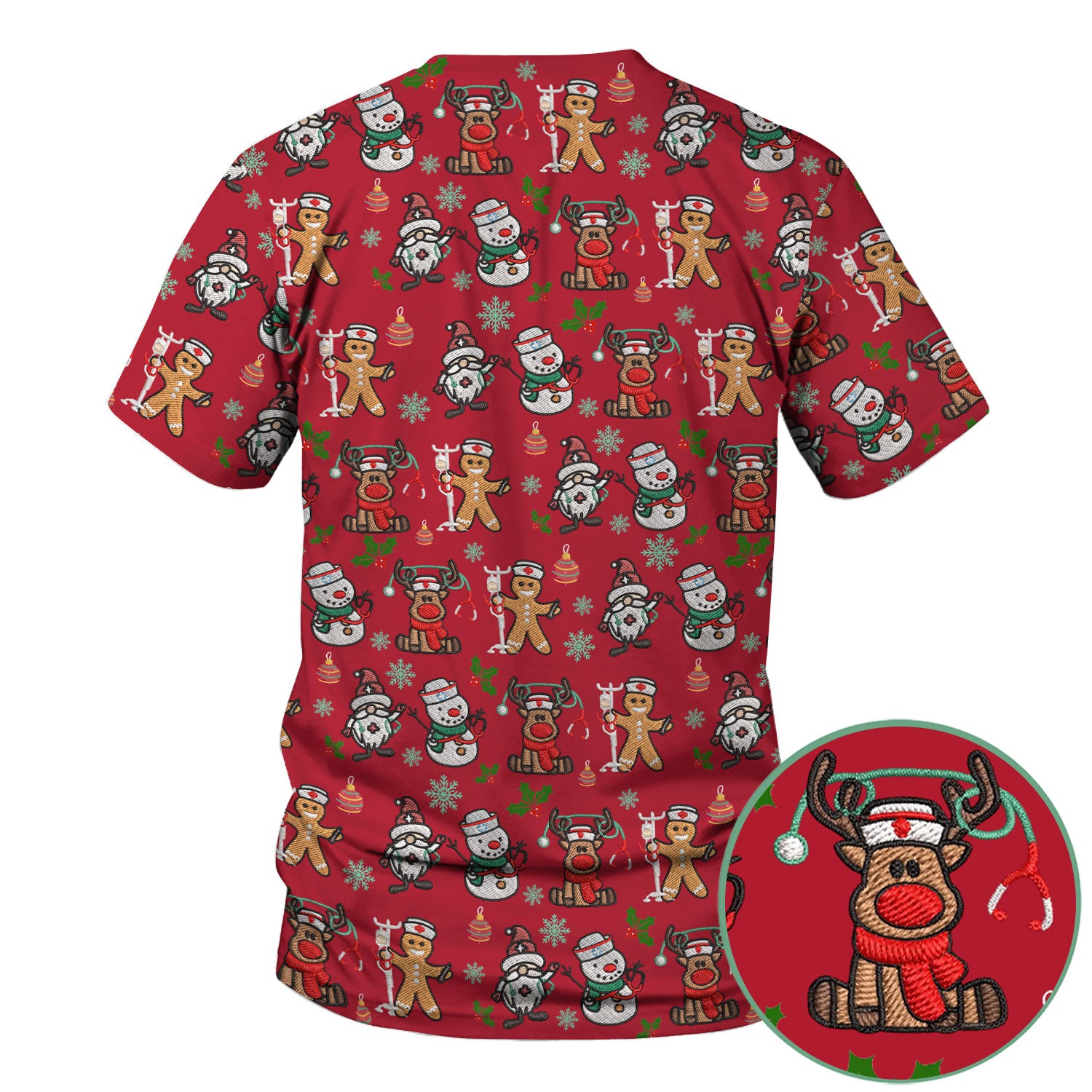 Reindeer Xmas Scrubs for Women - Gingerbread Cookies Shirts - Comfortable Scrubs for Nurses - Breathable Nursing Uniform