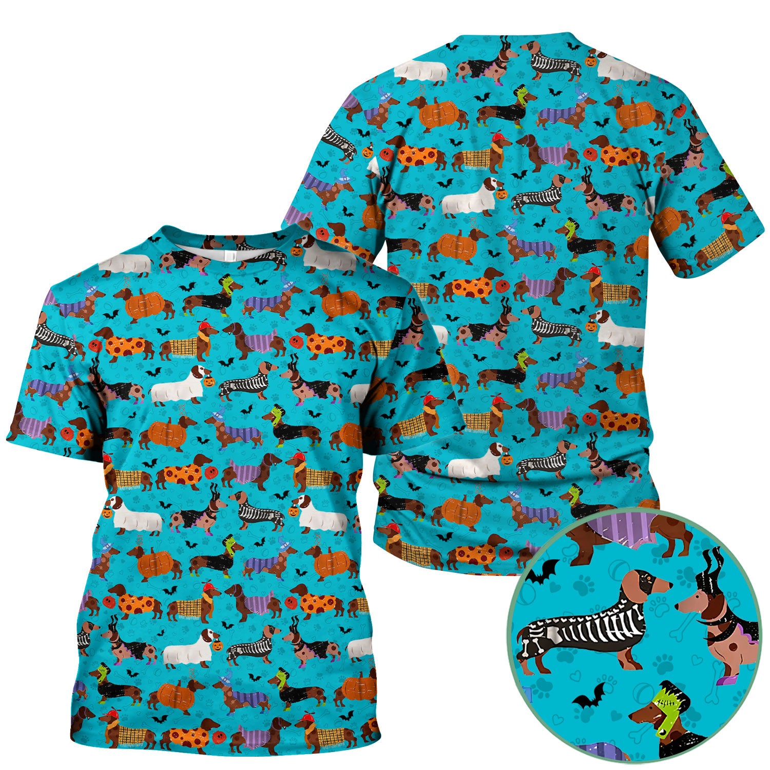 Funny Halloween Dachshund Scrub Top - Cute Sausage Dog Pumpkin Skeleton Nurse Shirt for Women - RN LPN CNA Medical Gift