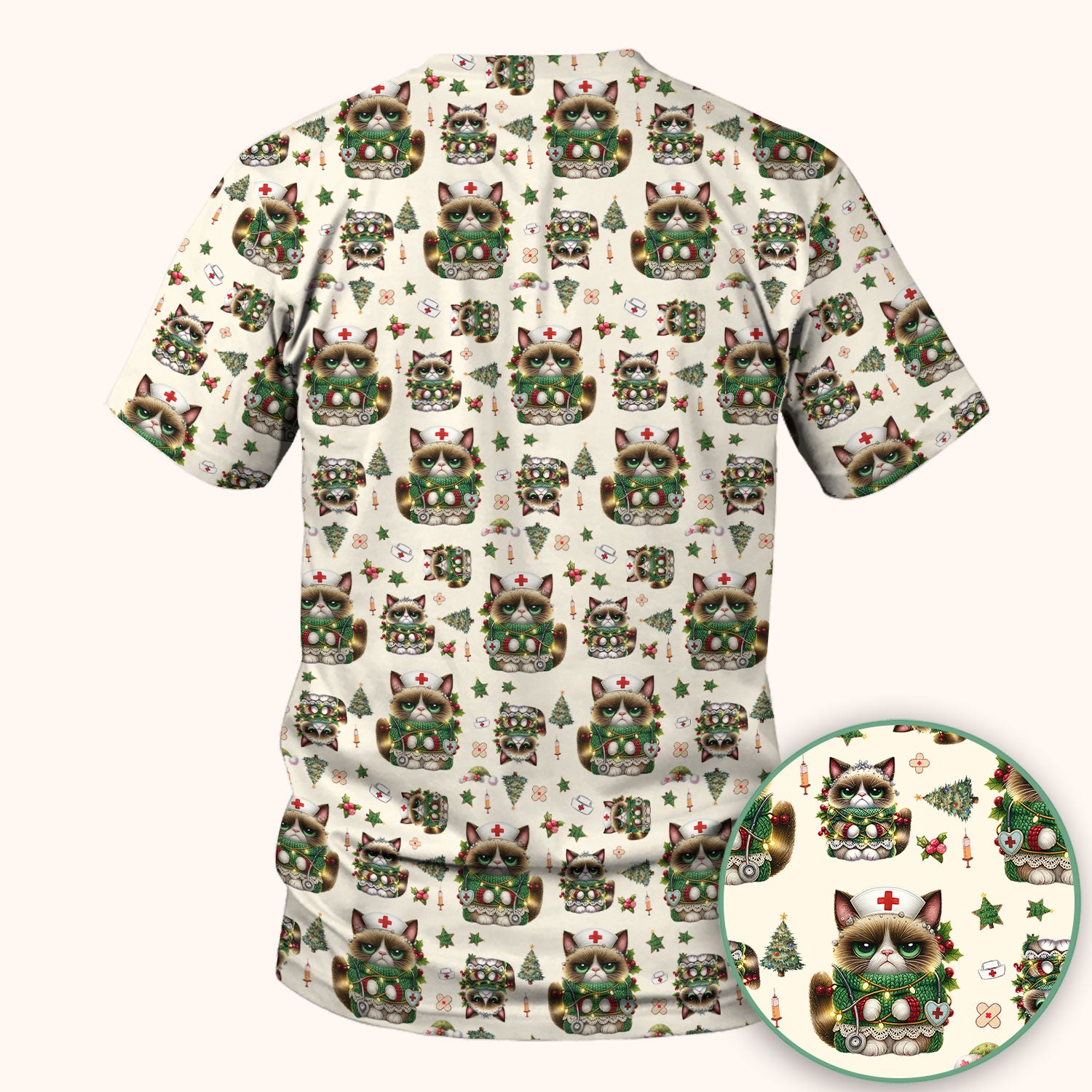 Christmas Nurse Scrub Top - Funny Cat Nursing Shirt - Cute Holiday Medical Uniform for Women RN LPN CNA