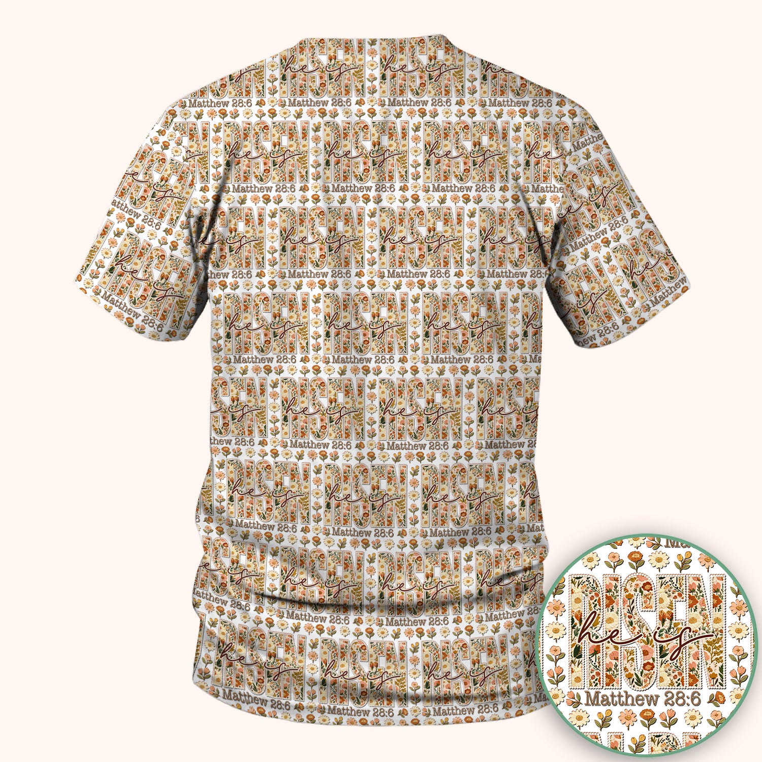 Christian Resurrection Floral Pattern Scrub Top, Comfortable Scrubs for Nurses