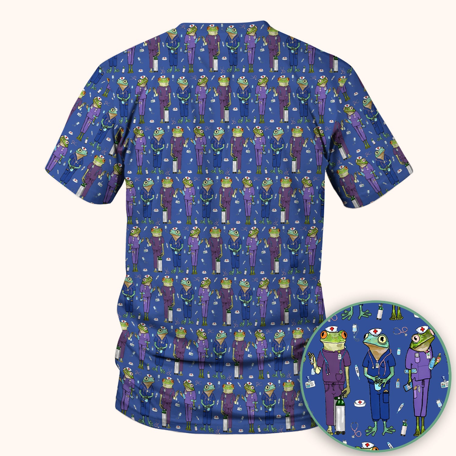Funny Frog Nurse Pattern V Neck Scrub Top for Healthcare Workers