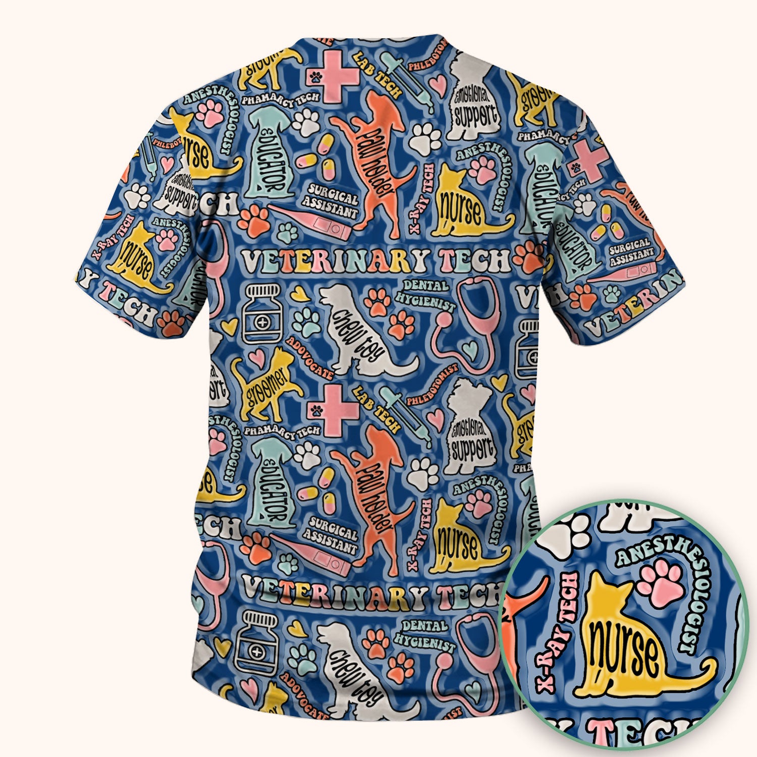 Veterinary Tech Nurse Scrub Top - Dog Cat Pet Medical Shirt - Funny Vet Tech Animal Scrubs for Women LPN RN CNA