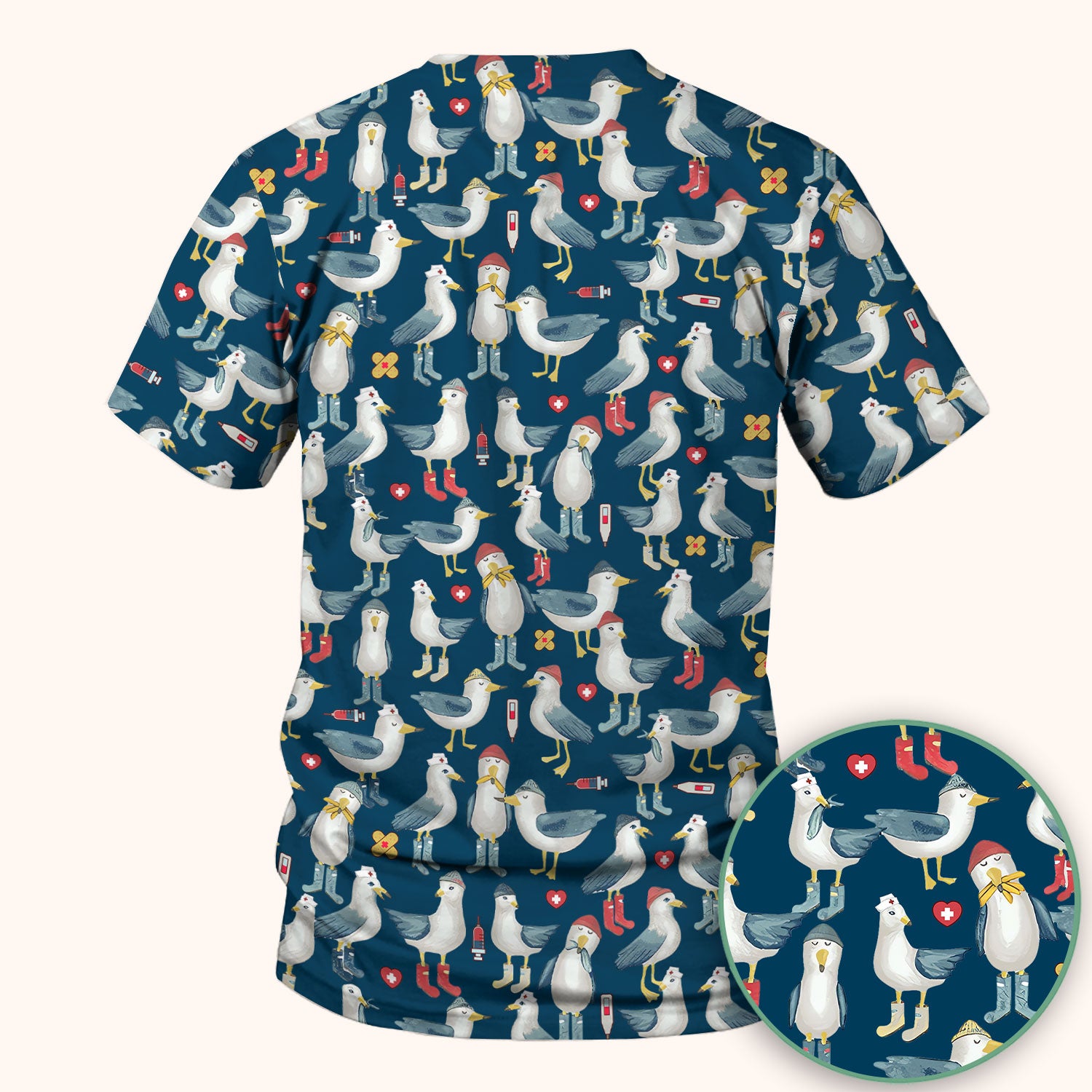 Funny Seagull Nurse Scrub Top - Cute Bird with Medical Icons - Comfortable Scrubs for Women
